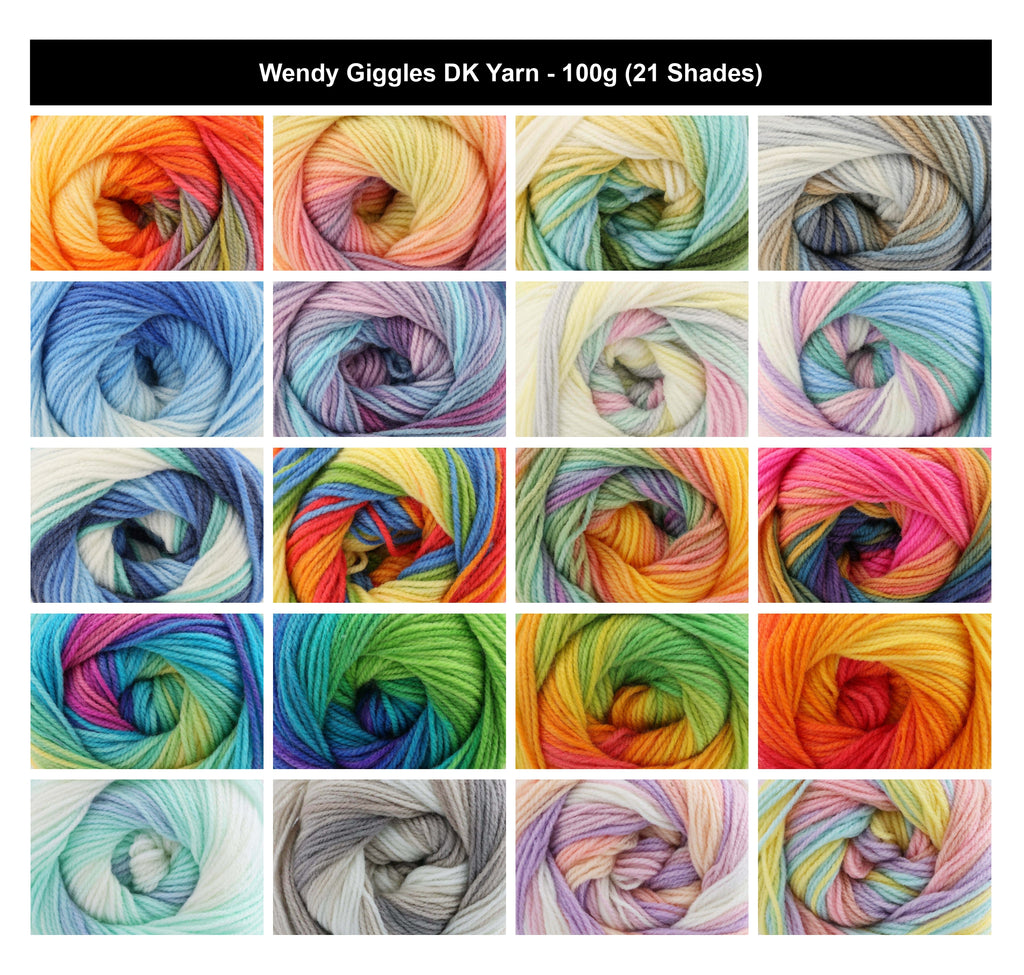 Wendy Giggles DK Yarn for Crochet - 100g, Luxury 100% Acrylic Self-Striping Vibrant Colour Soft Double Knitting Wool for Cozy Jumpers, Sweaters & Blankets