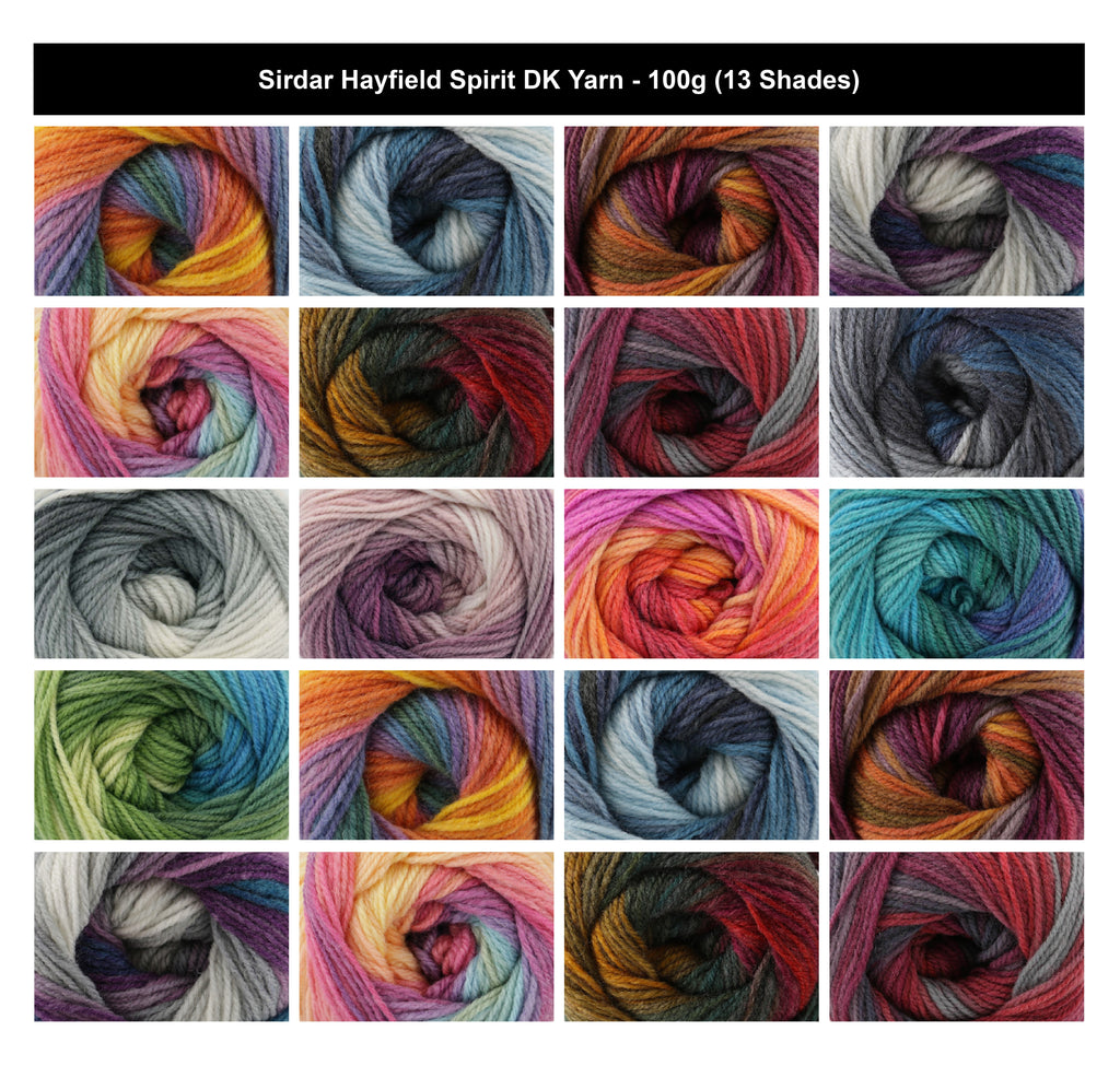 Sirdar Hayfield Spirit DK Crochet Yarn 100g, Self-Striping Multicoloured Wool Acrylic Blend Knitting Yarn for Scarves, Blankets, Cushions