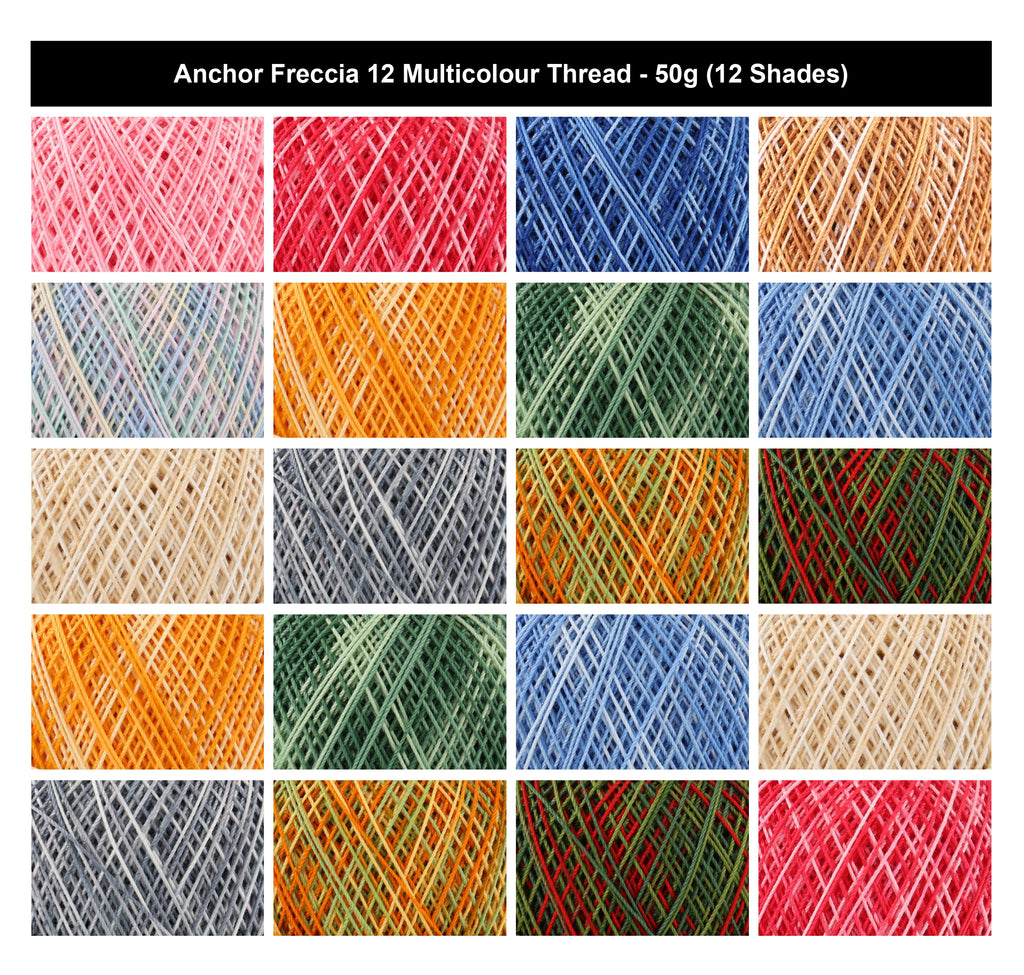 Anchor Freccia 12 Multicolour Crochet Thread Yarn - 50g, 100% Mercerised Cotton Crochet & Knitting Thread for Home Décor, Accessories & Baby Garments