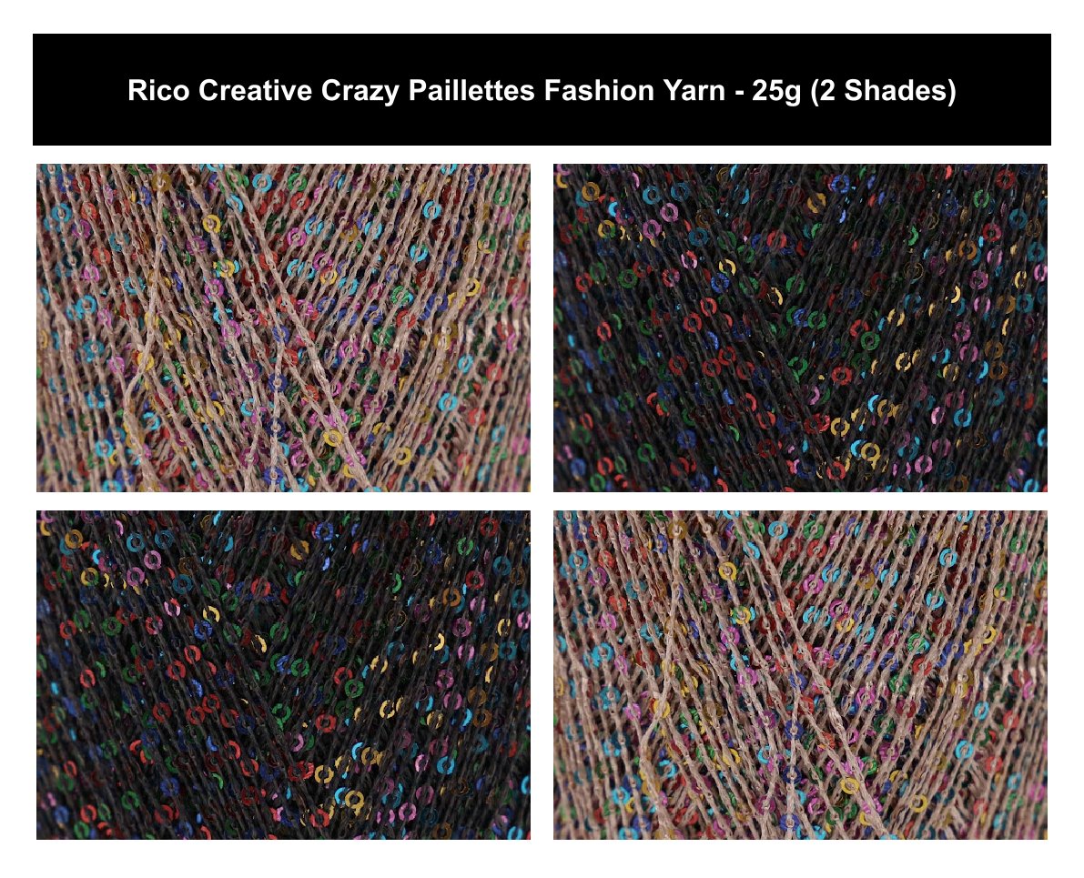 Rico Creative Crazy Paillettes Fashion Yarn - 25G, Luxury Polyamide Polyester Blend Novelty Sparkling Sequin Thread Knitting & Crochet Yarn for Sweaters & Decor