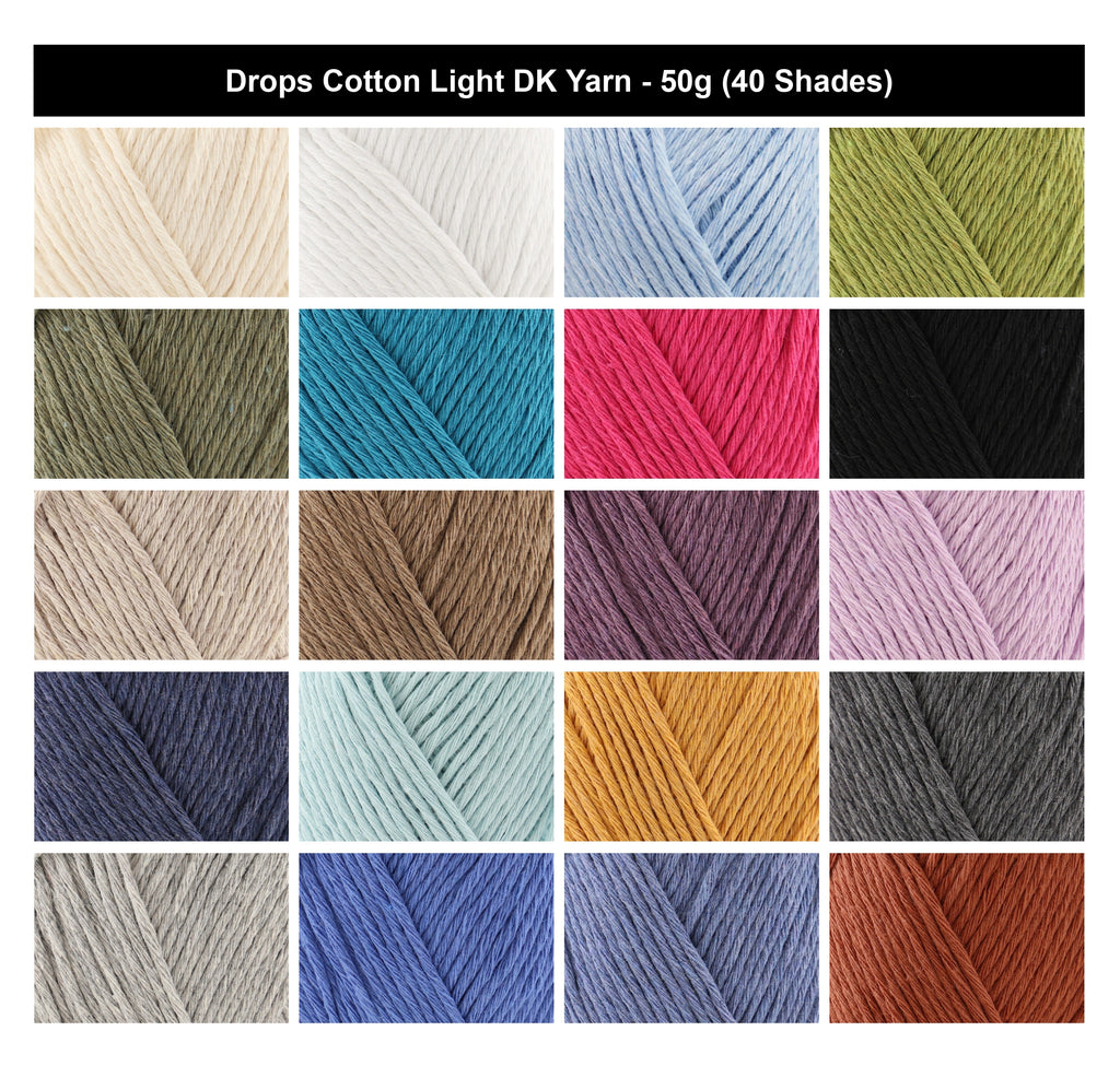Drops Cotton Light DK Yarn for Crochet - 50g, Cotton & Polyester Blend Lightweight Double Knitting Wool with Smooth Stitch Definition for Garments & Accessories