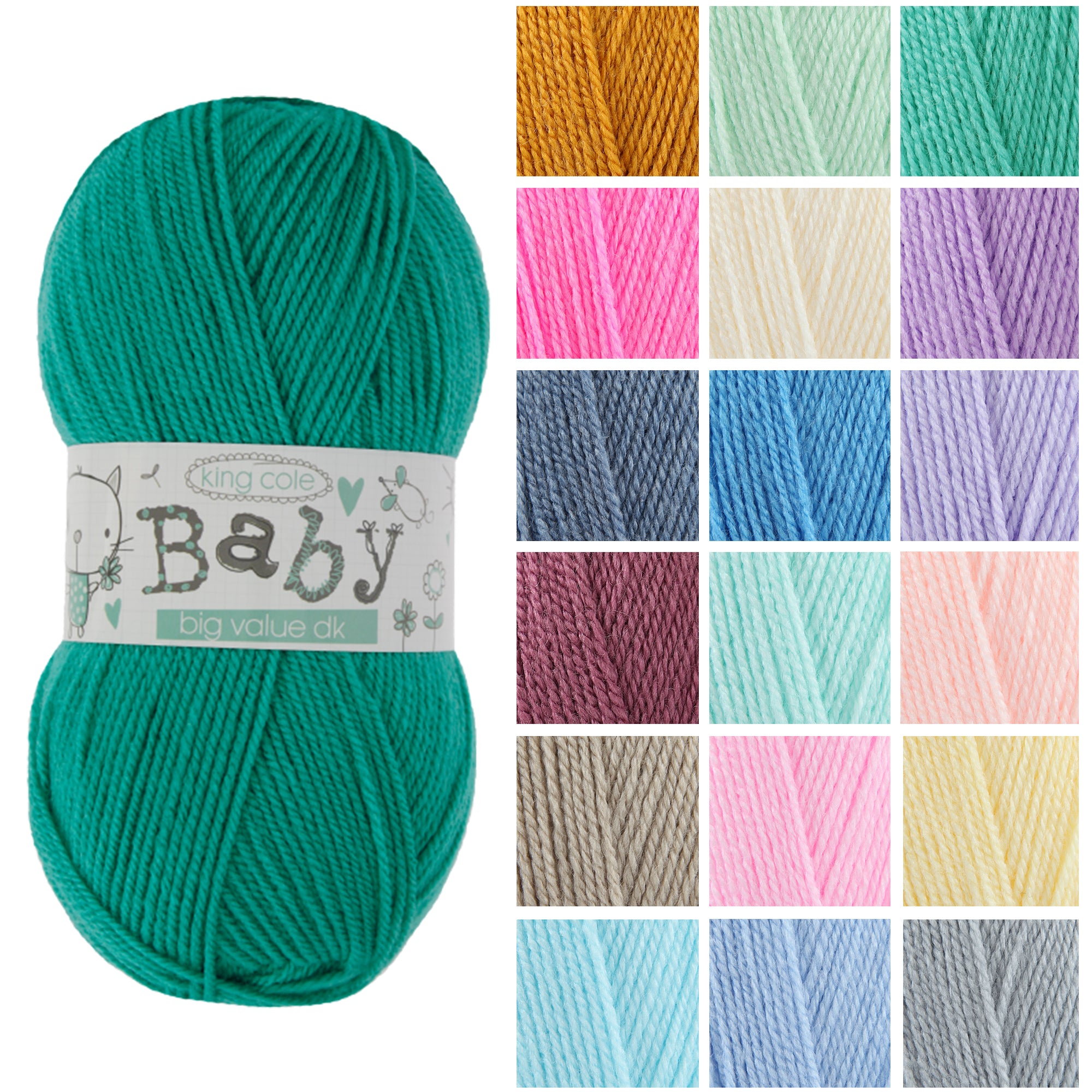 King Cole Big Value Baby DK Yarn – 100% Acrylic Soft Baby Yarn, 290m for Knitting & Crochet Blankets Garments - 100g