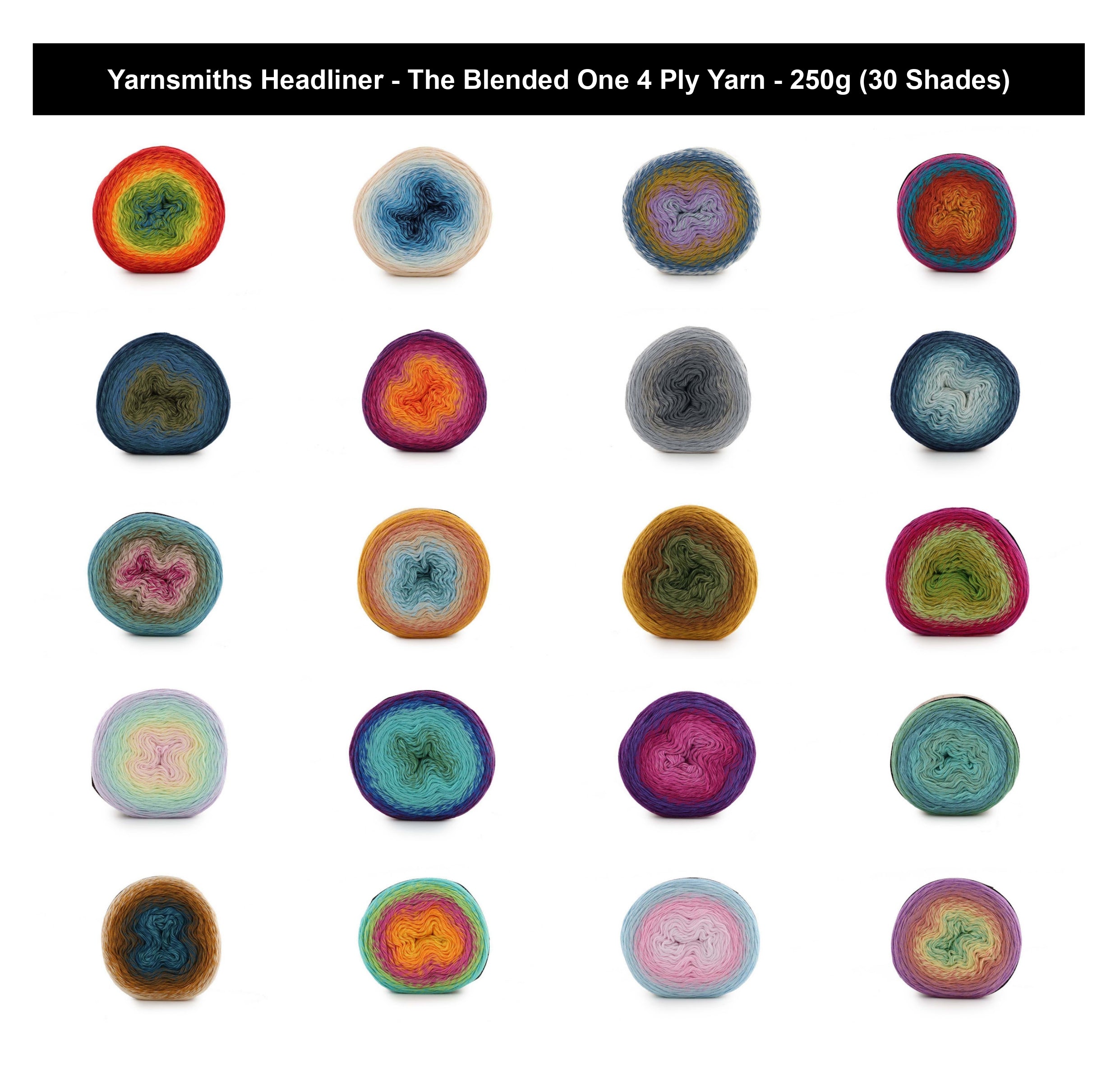 Yarnsmiths Headliner The Blended One 4 Ply Yarn - 250g, Luxury Cotton Acrylic Blend Twisted Gradient Crochet & Knitting Yarn for Baby Blankets & Summer Garments