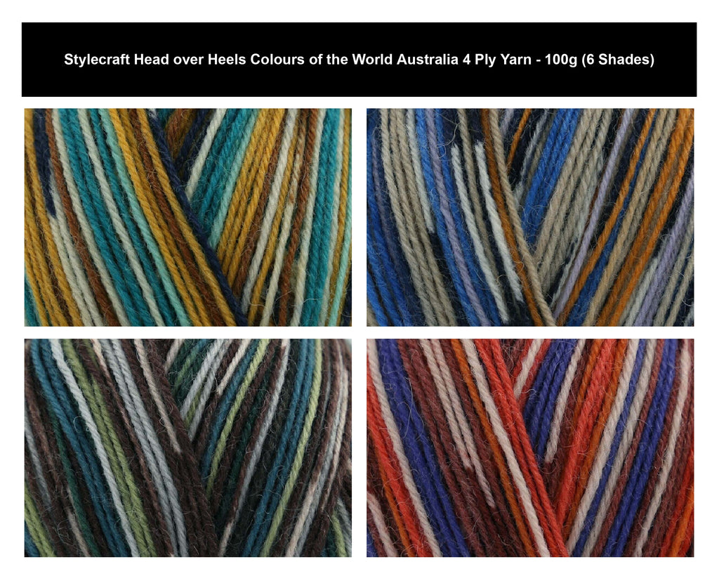 Stylecraft Head Over Heels Colours of the World Yarn - 100g, Wool Polyamide Blend Durable Light Knitting Crochet Sock Yarn Perfect for Shawls & Socks & for Wraps, Blankets, Cardigans