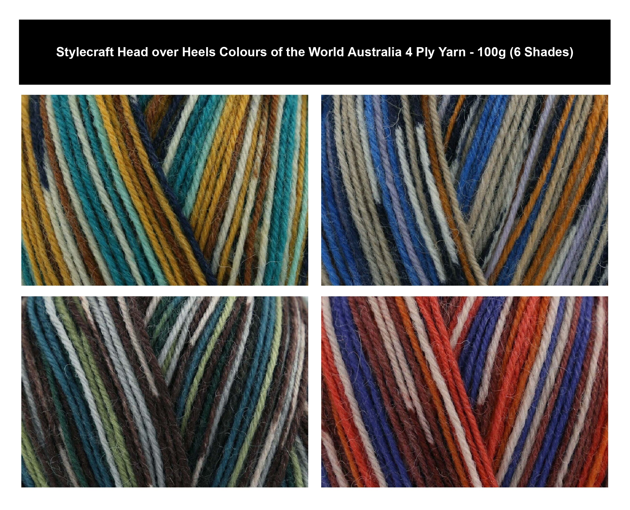 Stylecraft Head Over Heels Colours of the World Yarn - 100g, Wool Polyamide Blend Durable Light Knitting Crochet Sock Yarn Perfect for Shawls & Socks & for Wraps, Blankets, Cardigans