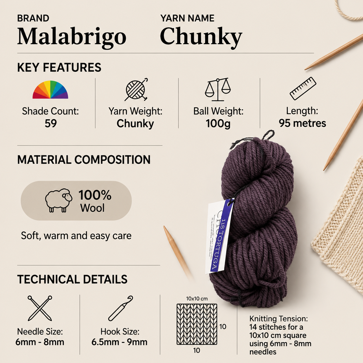 Malabrigo Chunky Yarn for Crochet - 100g, 100% Merino Wool Kettle Dyed Variegated Knitting Yarn for Hats, Scarves, Sweaters & Blankets