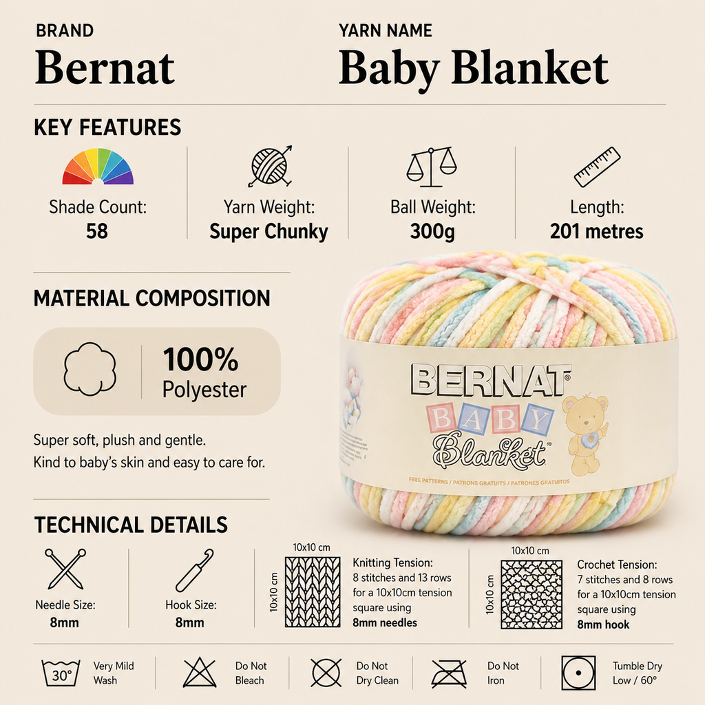 Bernat Baby Blanket Super Chunky Yarn - 300G, 100% Polyester Soft Chenille Style Plush Texture Jumbo Knitting Wool for Baby Blanket & Garments