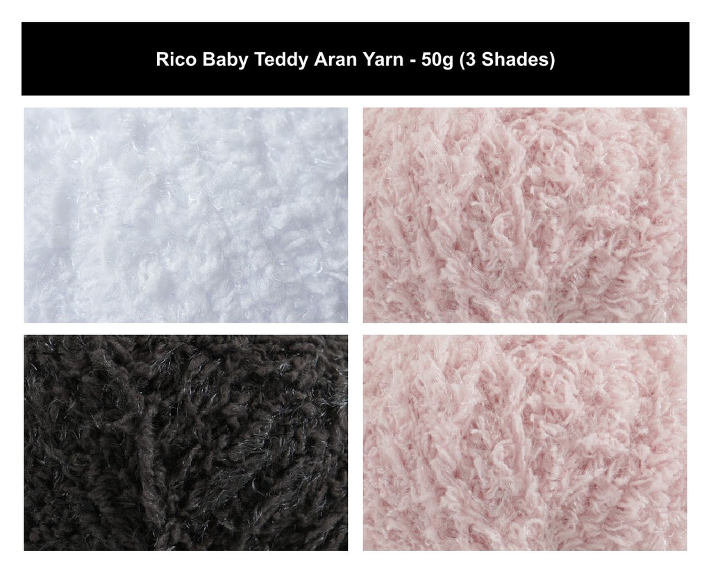 Rico Baby Teddy Aran Yarn for Crochet - 50G, Polyester Polyamide Blend Fluffy Fleece Texture Faux Fur Knitting Wool Baby Yarn for Garments, Amigurumi & Toys