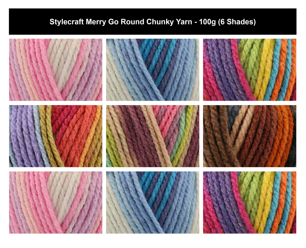 Stylecraft Merry Go Round Crochet Chunky Yarn - 100g, Soft & Hard-Wearing 100% Acrylic Knitting Wool for Children's Garments, Accessories, Fun Cushions & Afghans