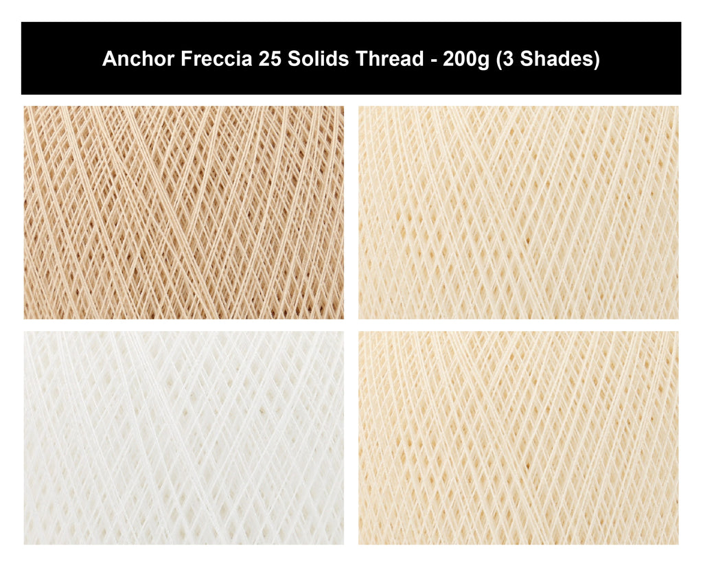 Anchor Freccia 25 Solids Crochet Thread Yarn - 200g, 100% Mercerised Cotton Fine Lace Weight Yarn for Knitting, Home Décor & Baby Garments