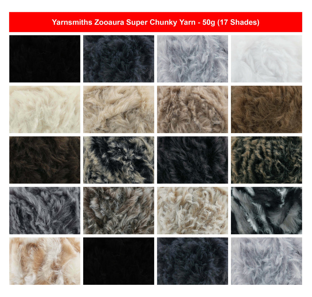 Yarnsmiths Zooaura Super Chunky Fur Yarn - 50g, 100% Polyester Fluffy Soft Faux Fur Effect Synthetic Crochet Knitting Yarn for Animal Plush Toys & Cozy Garments