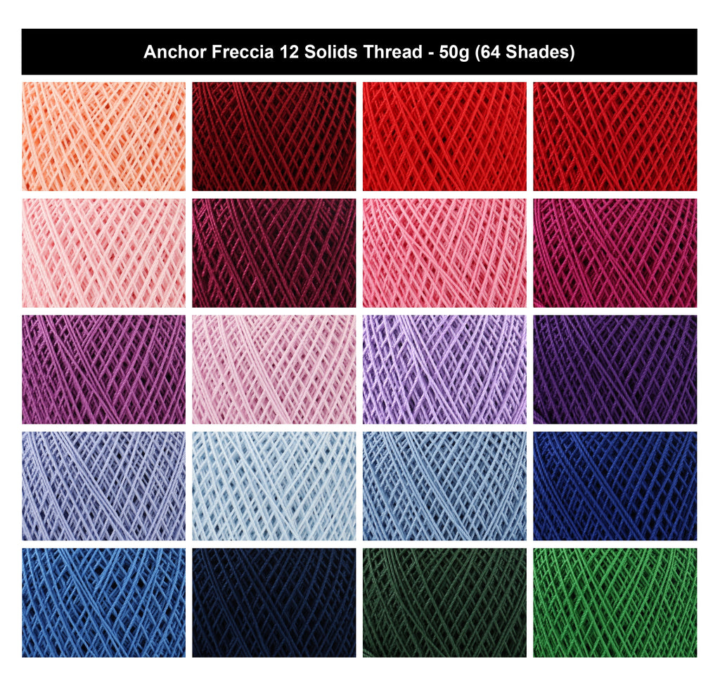 Anchor Freccia 12 Solids Crochet Thread Yarn - 50g, 100% Mercerised Cotton Crochet & Knitting Fine Lace Thread Yarn for Home Décor, Accessories & Baby Garments