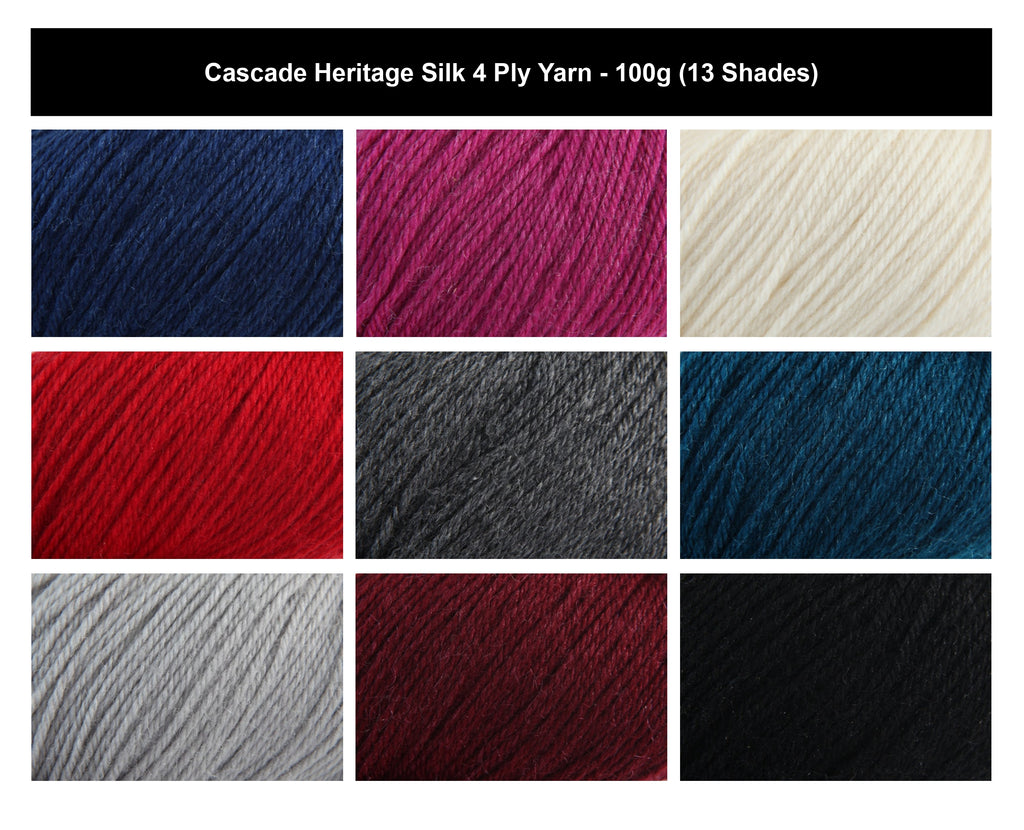 Cascade Heritage Silk 4 Ply Crochet Yarn - 100g, Luxury Merino Wool & Silk Blend Soft Lace Knitting Wool for Shawls, Socks, & Lightweight Accessories