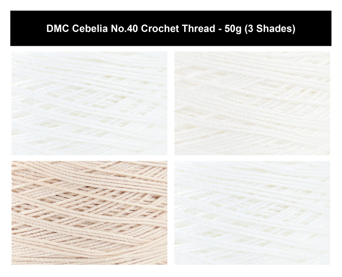 DMC Cebelia No.40 Crochet Thread Yarn - 50g, Double Mercerised Three-cord 100% Cotton Fade Resistant Knitting Yarn for Decorative Lacework, Doilies & Crafting