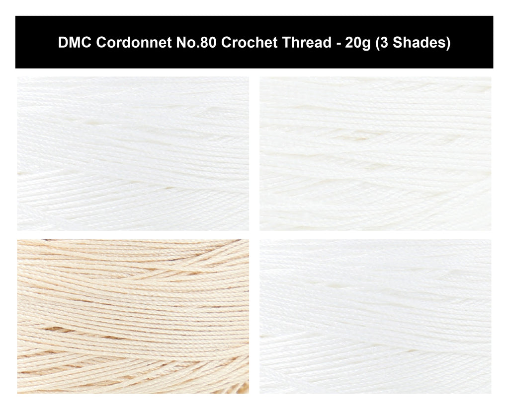 DMC Cordonnet No.80 Crochet Thread Yarn - 20g, 100% Double Mercerised Cotton, 6-Ply High-Gloss Strong Knitting Thread for Lacework, Doilies & Crafts