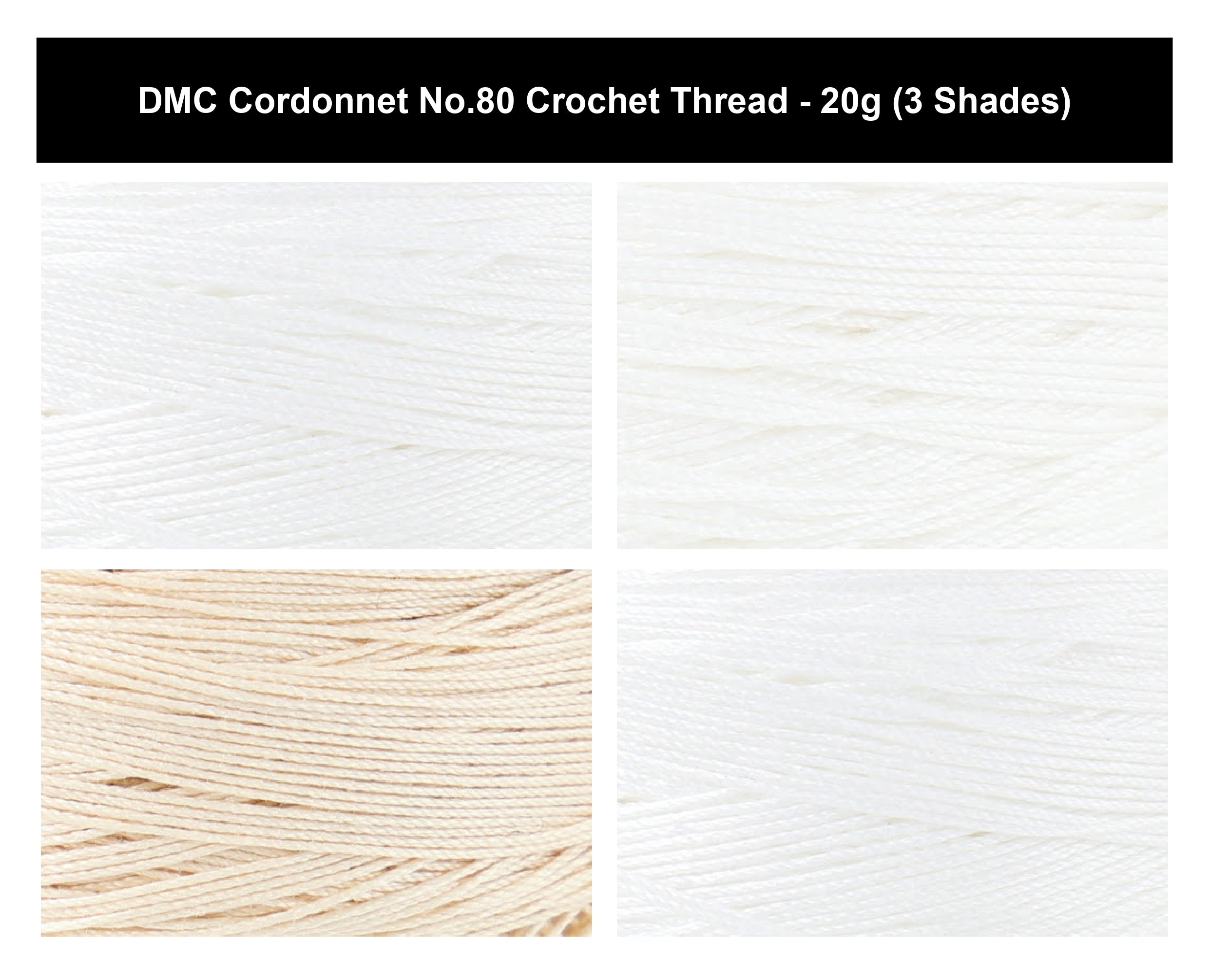 DMC Cordonnet No.80 Crochet Thread Yarn - 20g, 100% Double Mercerised Cotton, 6-Ply High-Gloss Strong Knitting Thread for Lacework, Doilies & Crafts
