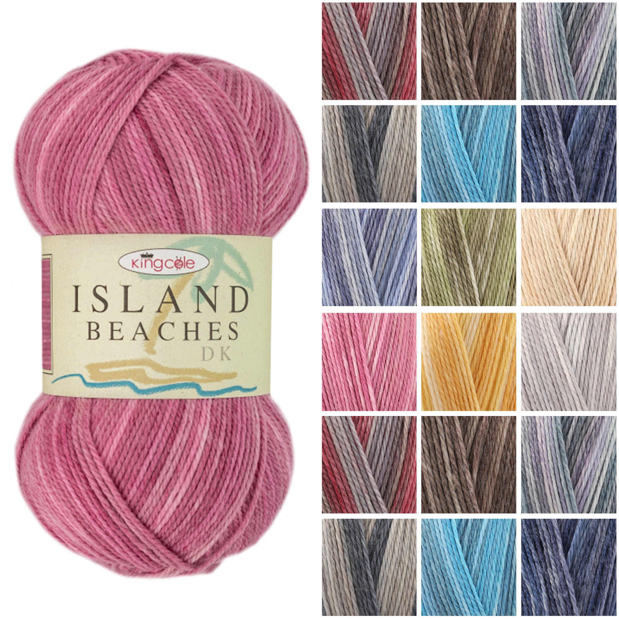 King Cole Island Beaches DK Yarn 70% Acrylic & 30% Polyamide, Variegated Coastal Colour Double Knit Yarn 255m for Knit & Crochet - 100g