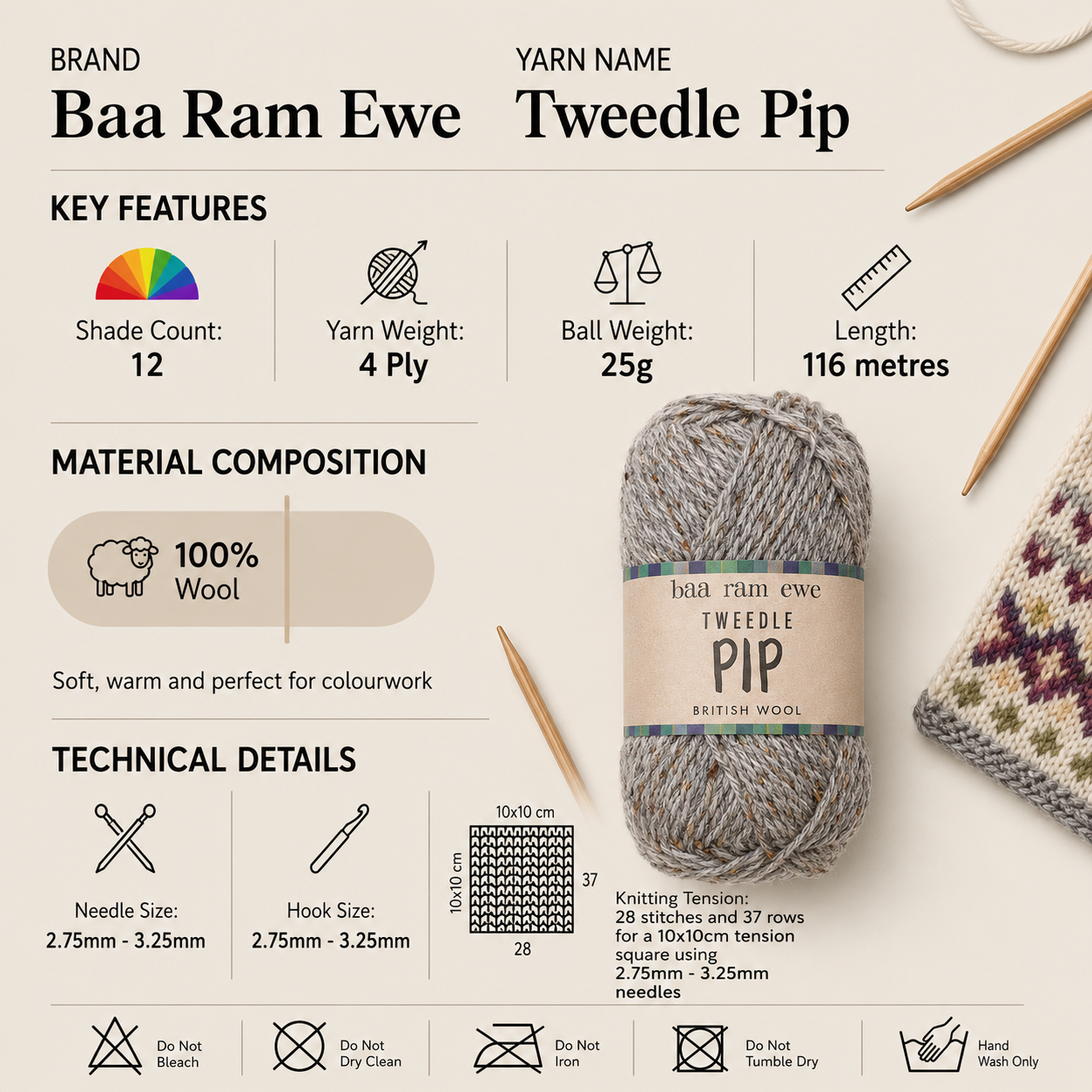 Baa Ram Ewe Tweedle Pip 4 Ply Tweed Yarn - 25g, 100% British Wool Colourwork Crochet Knitting Wool for Fair Isle Garments Hats & Mittens