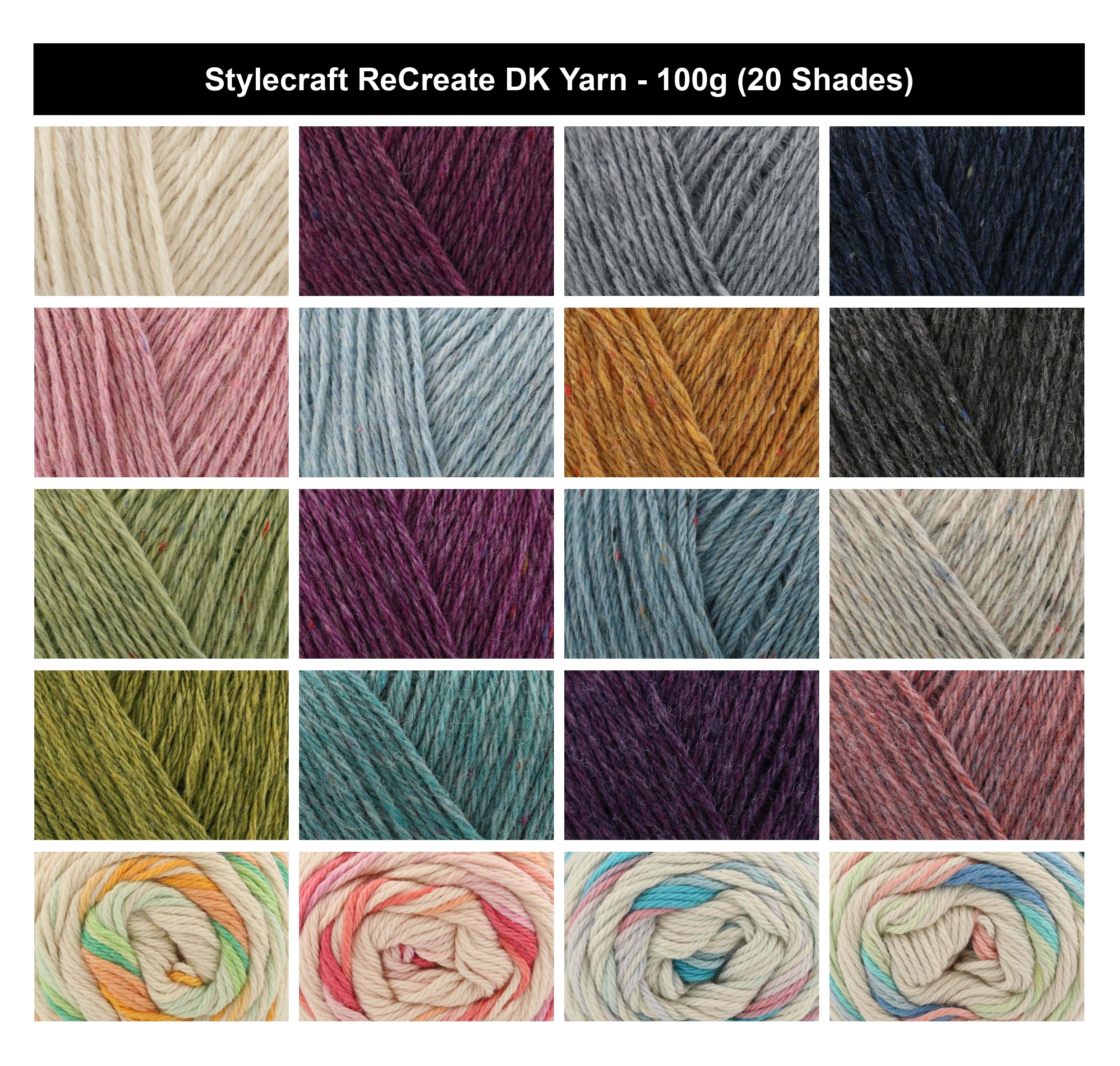 Stylecraft ReCreate Traditional Crochet DK Yarn - 100g, Recycled Wool, Acrylic & Polyester Blend Sustainable Double Knitting Wool for Everyday Garments & Accessories