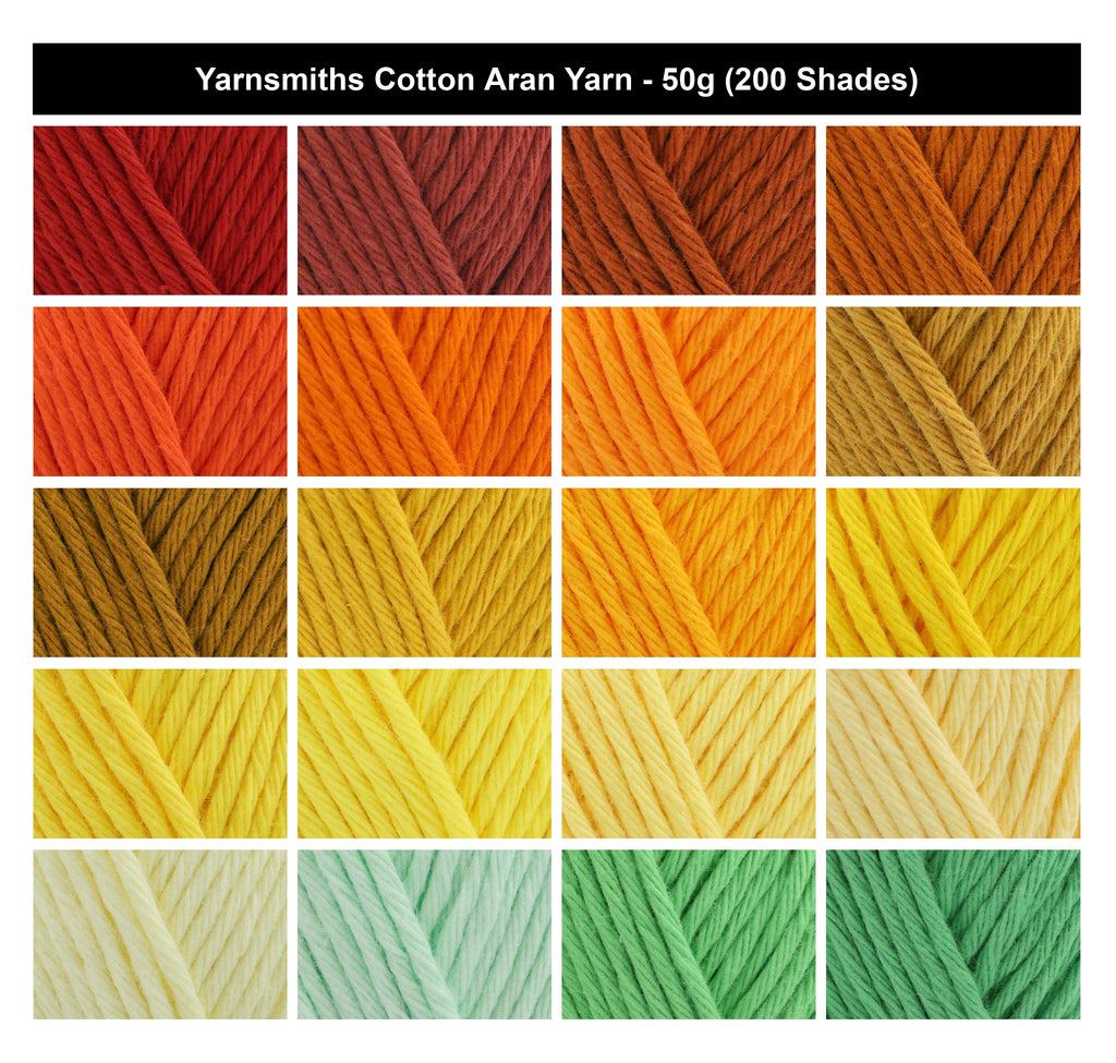 Yarnsmiths Cotton Aran Crochet Yarn - 50g, 100% Cotton Anti-Split Soft Knitting Wool Yarn with Matte Finish for Toys & Homewares