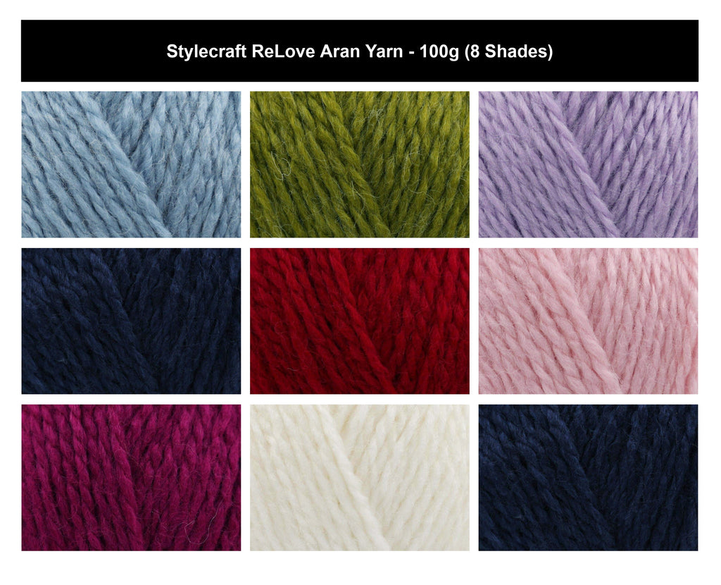 Stylecraft ReLove Aran Recycled Crochet Yarn - 100g, Recycled Acrylic Wool Blend Soft Yarn for Cosy Cardigans, Sweaters & Accessories