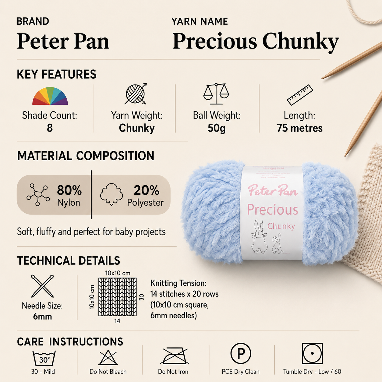 Peter Pan Precious Chunky Crochet Yarn - 50g, Nylon & Chunky Blend Decorative Faux Fur Knitting Yarn for Baby Toys, Cuddly Accessories & Garment Linings