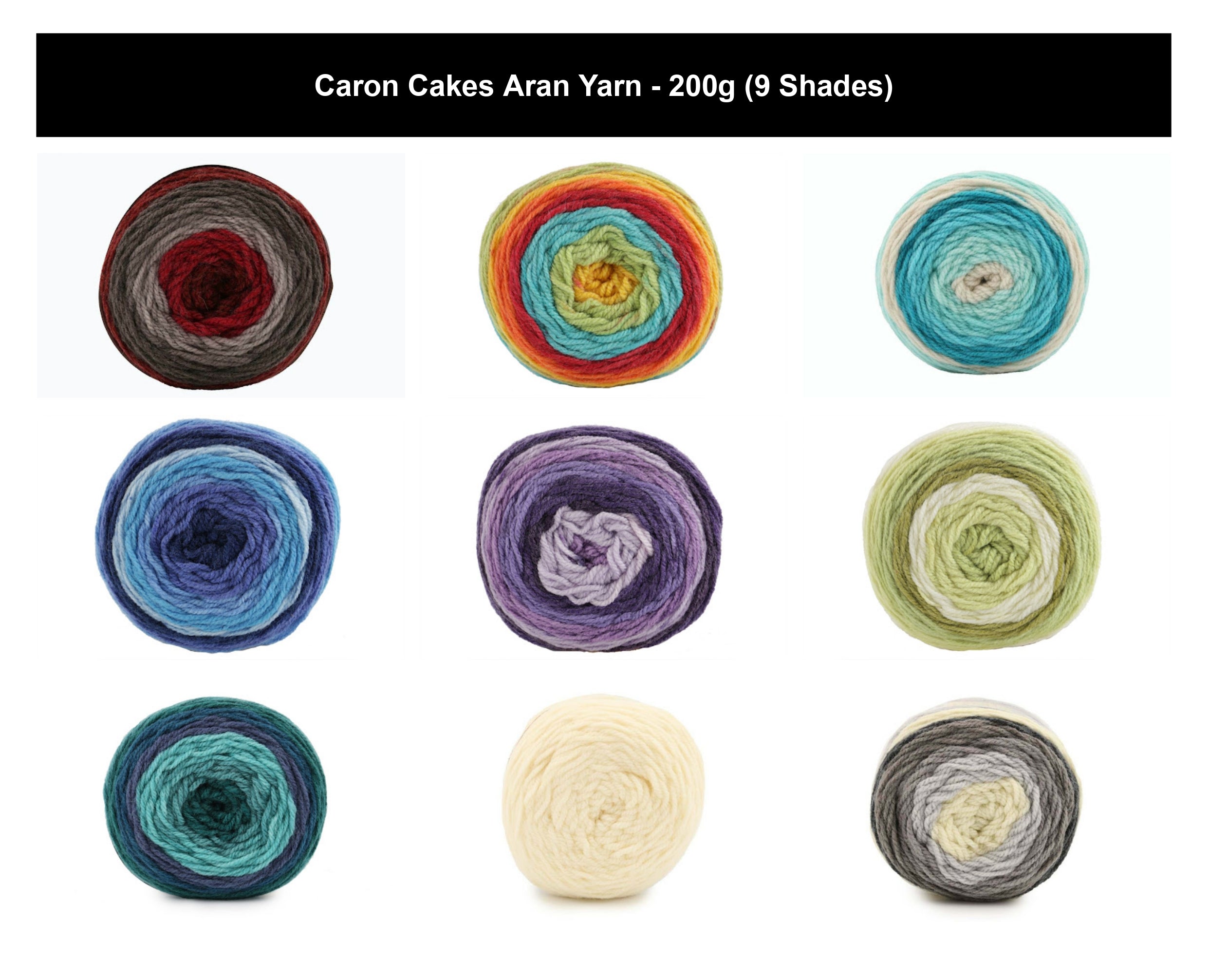 Caron Cakes Aran Crochet Yarn - 200g, Wool Acrylic Blend Gradient Self-Striping Cake Yarn for Knitting & Crochet Wool Yarn for Blankets, Throws & Afghans