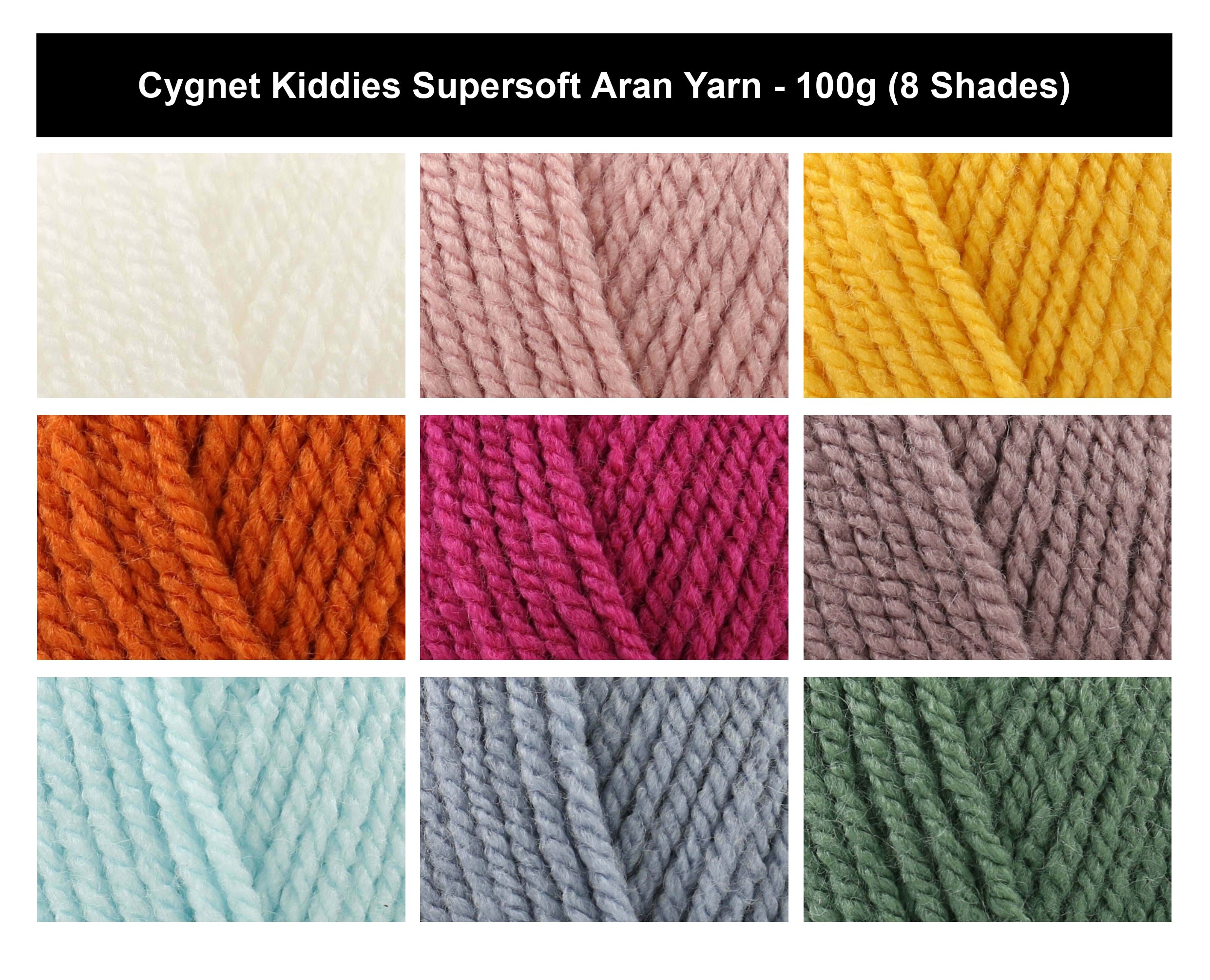 Cygnet Kiddies Supersoft Aran Yarn - 100g, 100% Acrylic Kids Crochet Knitting Yarn for Blankets, Garments & Accessories