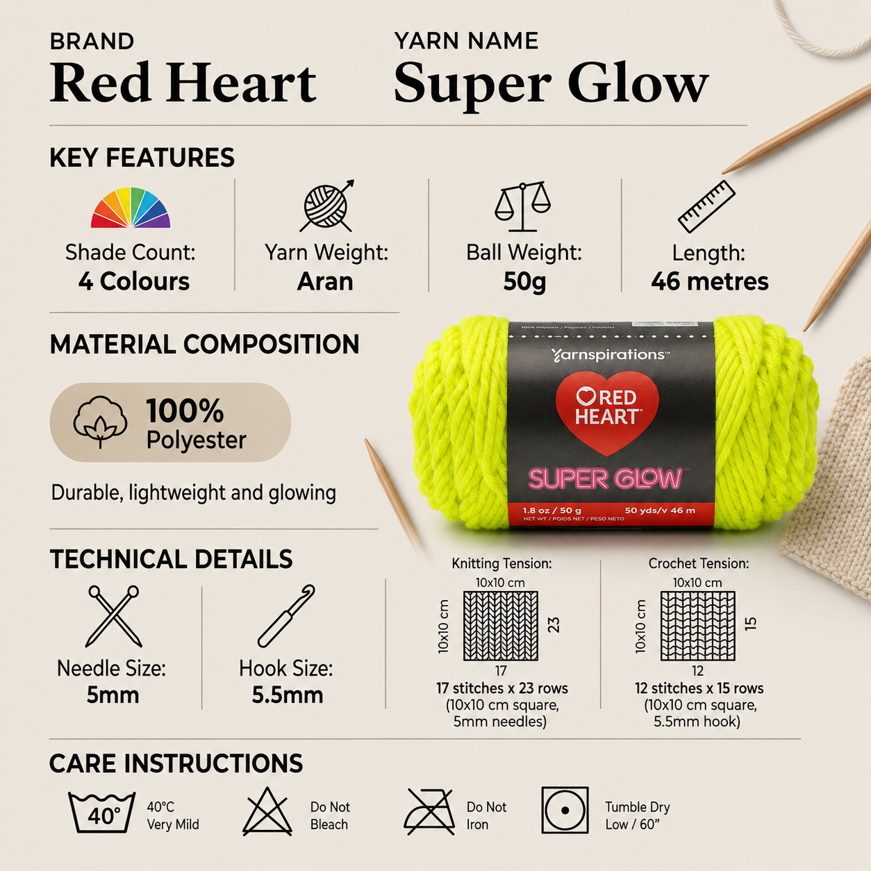 Red Heart Super Glow Crochet Yarn - 50g, 100% Polyester Glow In The Dark Phosphorescent Knitting Wool for Halloween Decorations, Costumes & Accessories