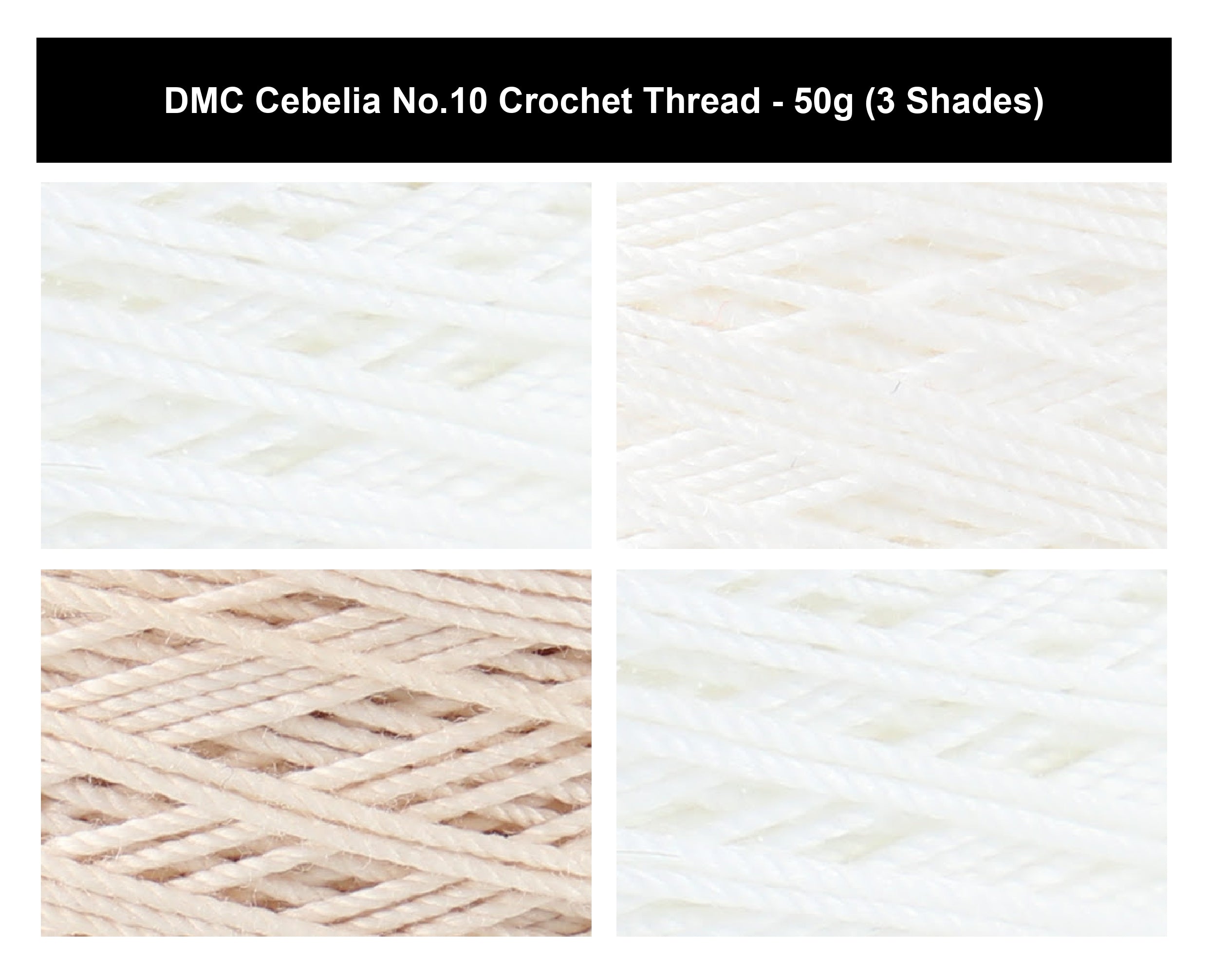 DMC Cebelia No.10 Crochet Thread Yarn - 50g, Three-cord, Double Mercerised 100% Cotton Fade Resistant Knitting Yarn for Decorative Lacework, Doilies & Crafting