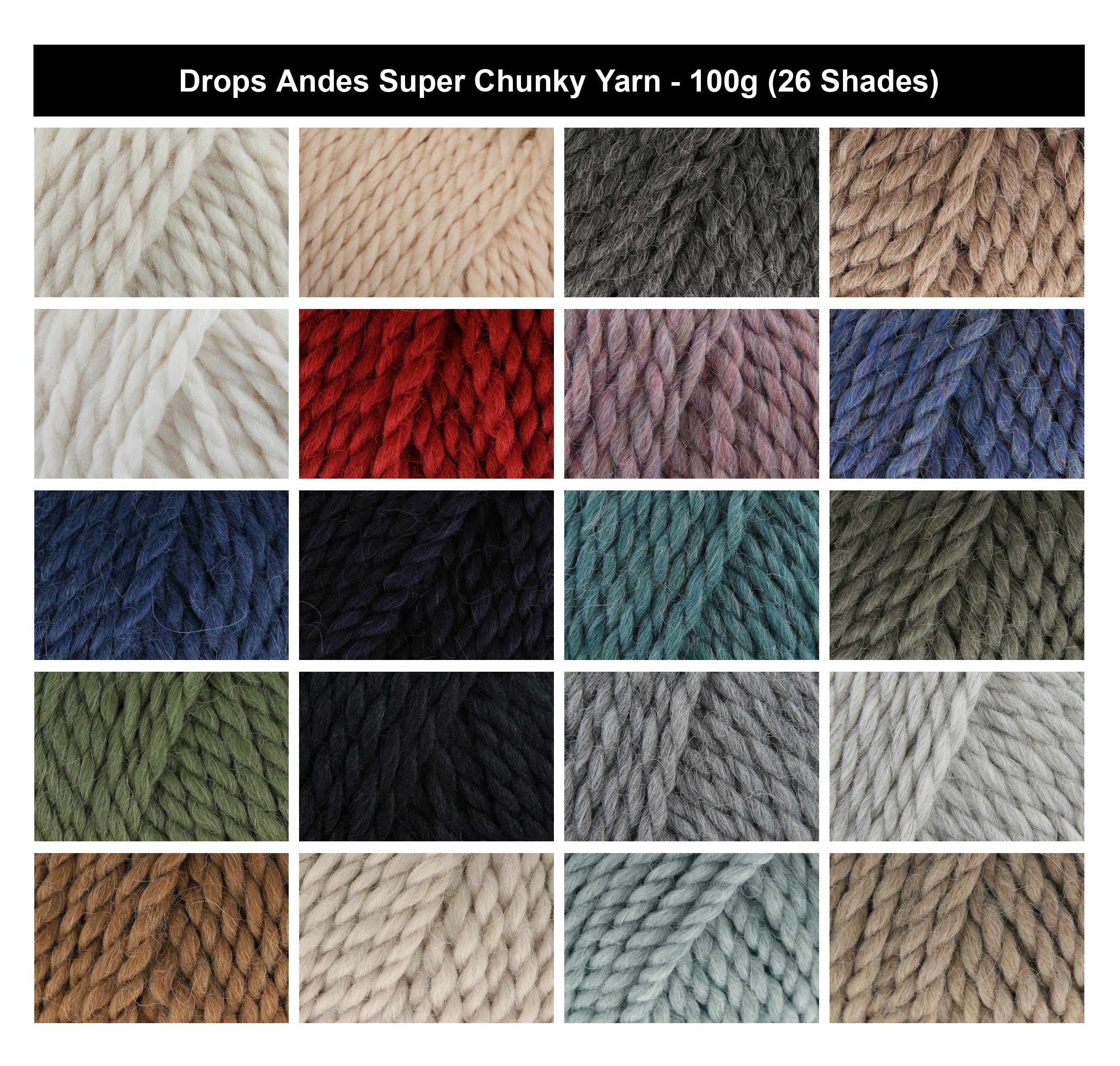 Drops Andes Super Chunky Yarn - 100g, Traditional Wool Alpaca Blend Soft Bulky Thick Crochet & Knitting Wool for Winter Garments, Cardigans & Accessories