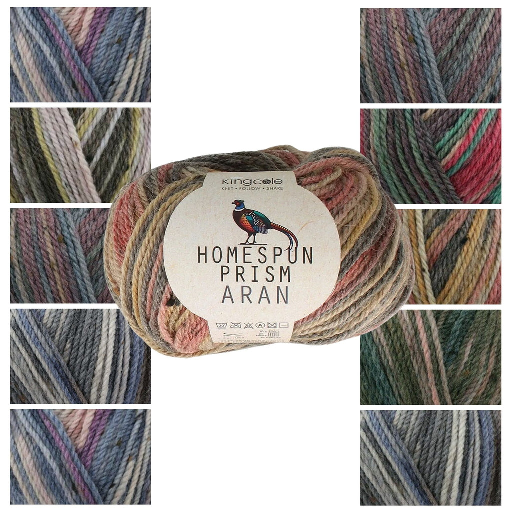 King Cole Homespun Prism Aran Yarn – Merino & Alpaca Blend Variegated Aran Yarn 110m for Cozy Knit & Crochet Projects - 50g