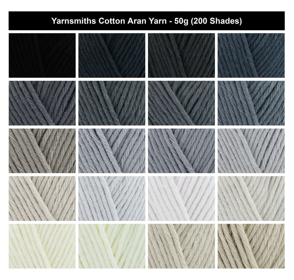 Yarnsmiths Cotton Aran Yarn for Crochet - 50g, 100% Cotton Anti-Split Soft Knitting Wool Yarn with Matte Finish for Toys & Homewares