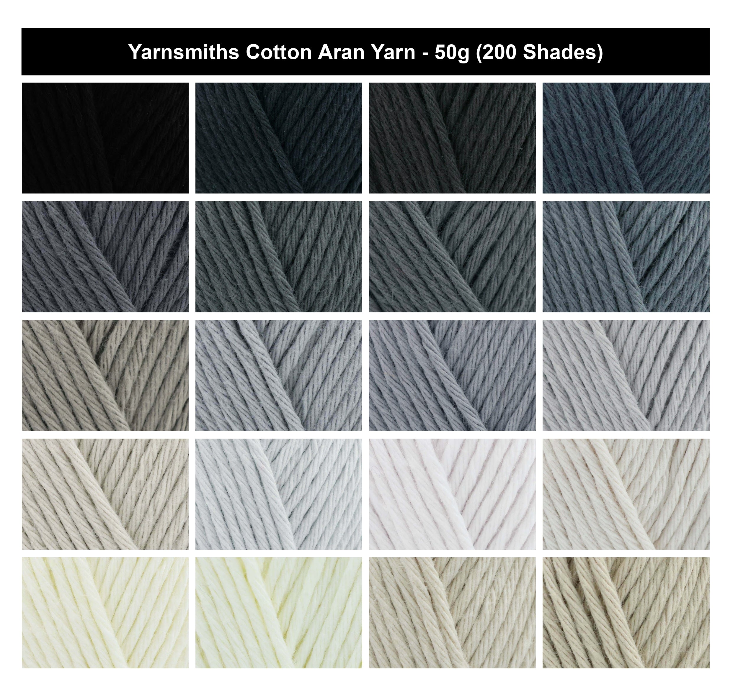 Yarnsmiths Cotton Aran Yarn for Crochet - 50g, 100% Cotton Anti-Split Soft Knitting Wool Yarn with Matte Finish for Toys & Homewares