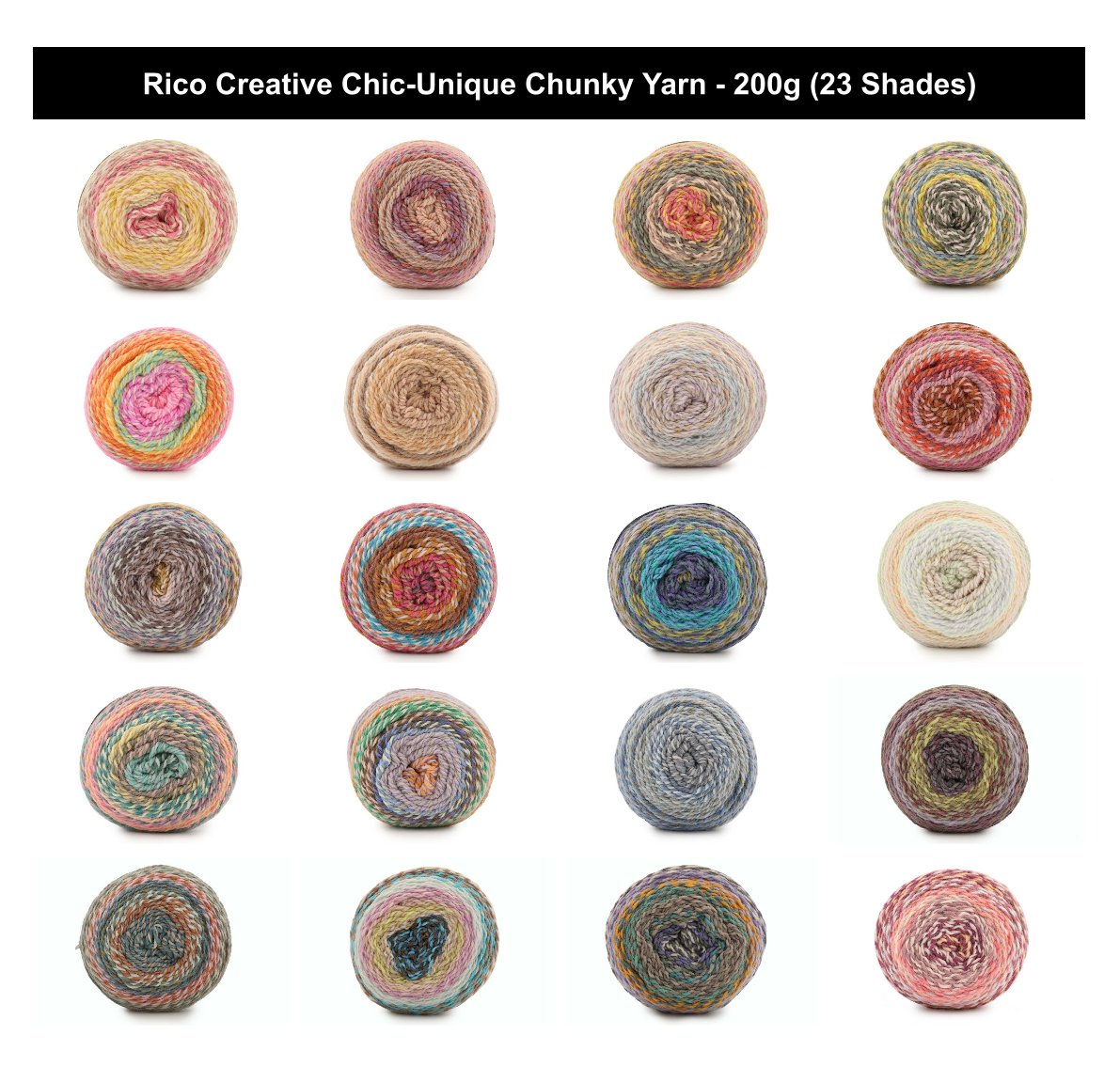 Rico Creative Chic-Unique Chunky Yarn Cake - 200G, Polyamide Wool Acrylic Blend Soft Crochet Knitting Gradient Self-Striping Yarn for Sweaters, Cardigans & Headwear