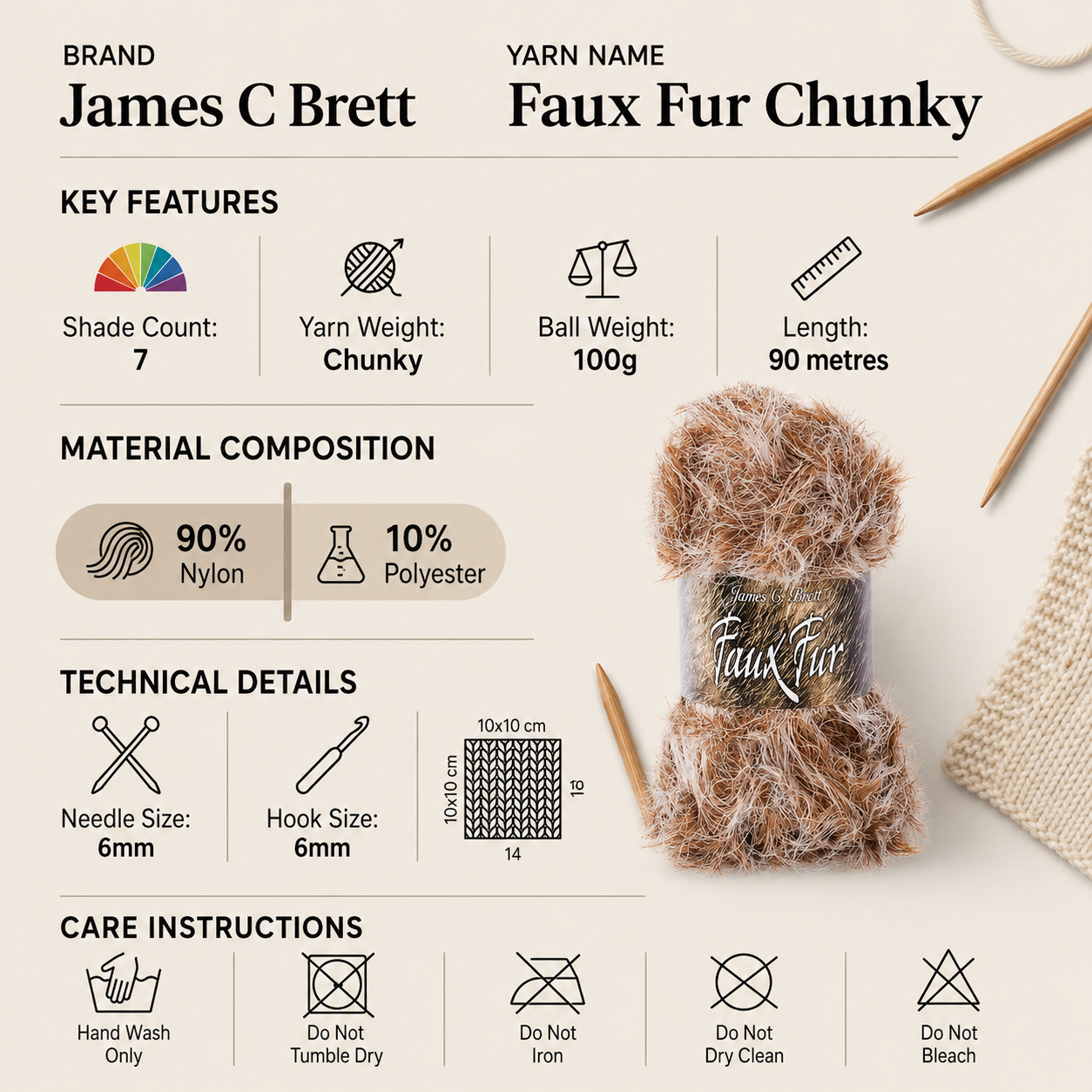 James C Brett Faux Fur Chunky Crochet Yarn - 100g, Fluffy Eyelash Style Nylon & Polyester Blend for Knitting & Crochet Baby Toys, Accessories & Plush Projects