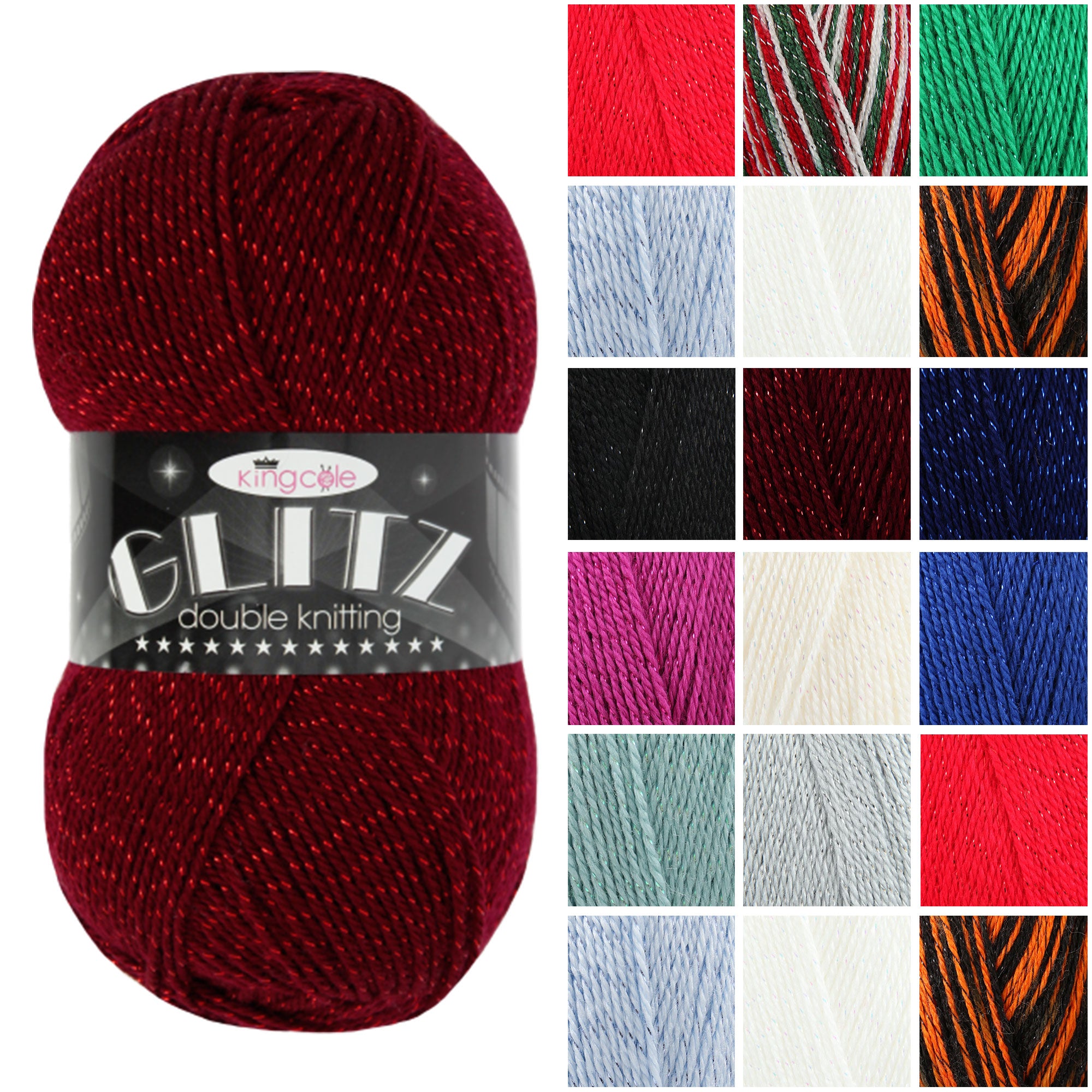 King Cole Glitz DK Yarn 97% Acrylic & 3% Polyester, Sparkly Glitter Double Knit Yarn 290m for Knitting & Crochet Projects - 100g