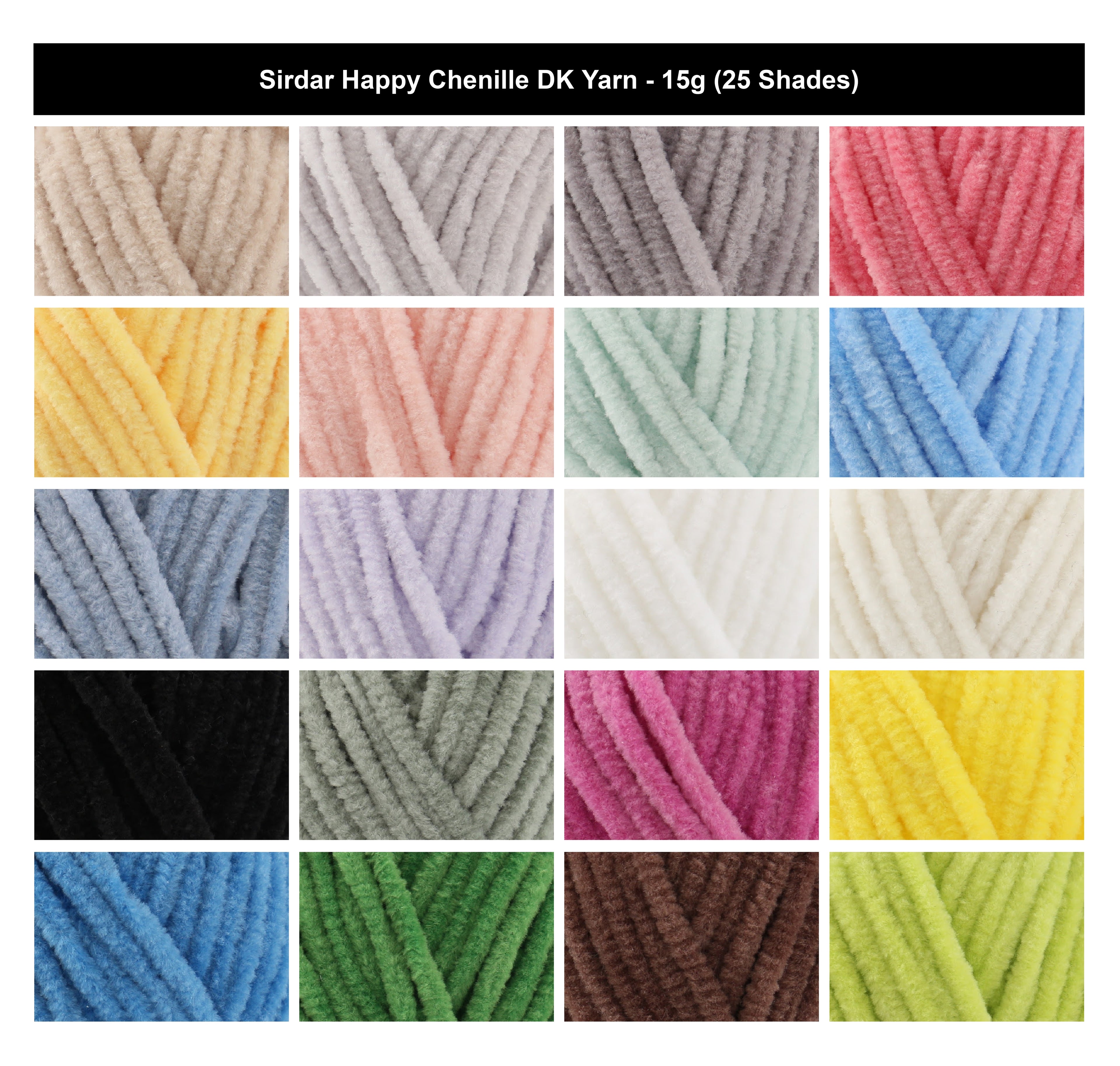 Sirdar Happy Chenille DK Fluffy Amigurumi Yarn - 15g, 100% Polyester Crochet Double Knitting Wool Yarn for Toys & Crafts