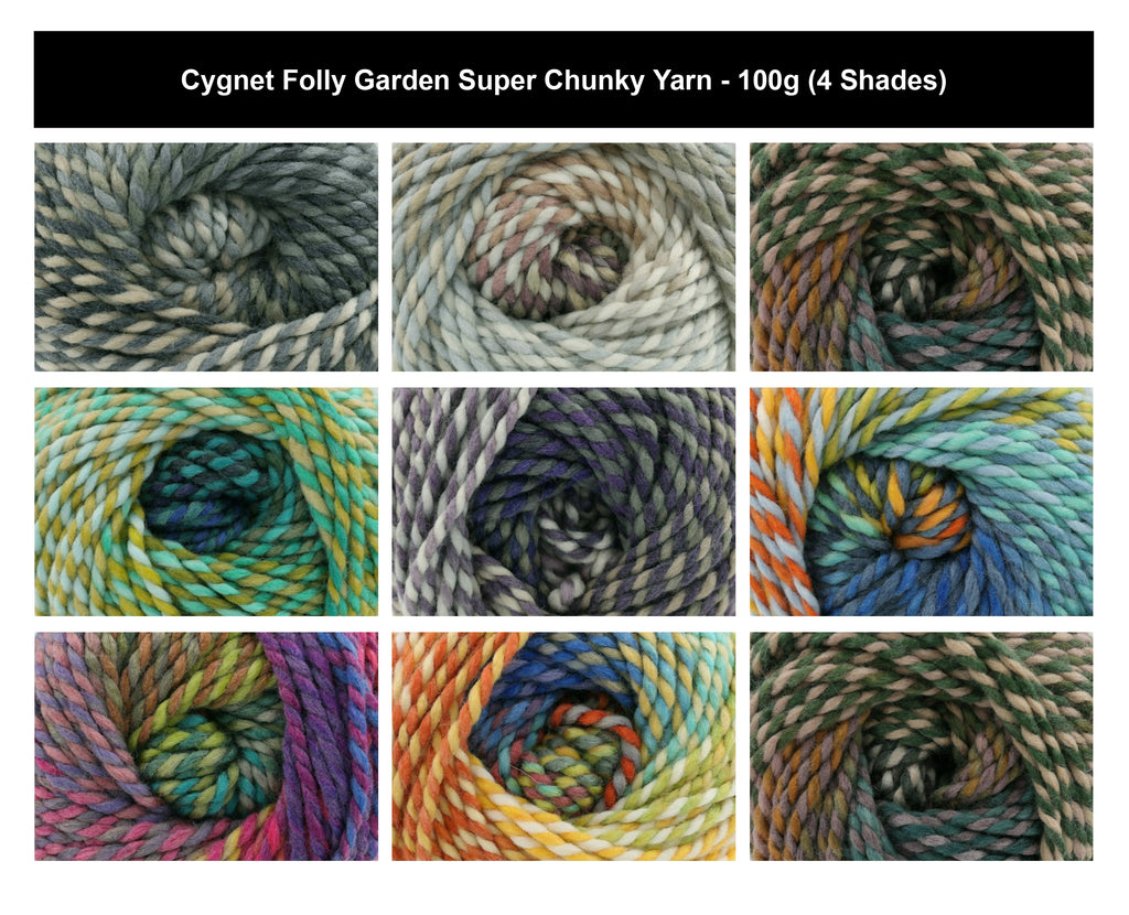 Cygnet Folly Garden Super Chunky Yarn - 100g, Acrylic Wool Blend Variegated Multicolour Knitting Yarn for Stylish Garments and Accessories