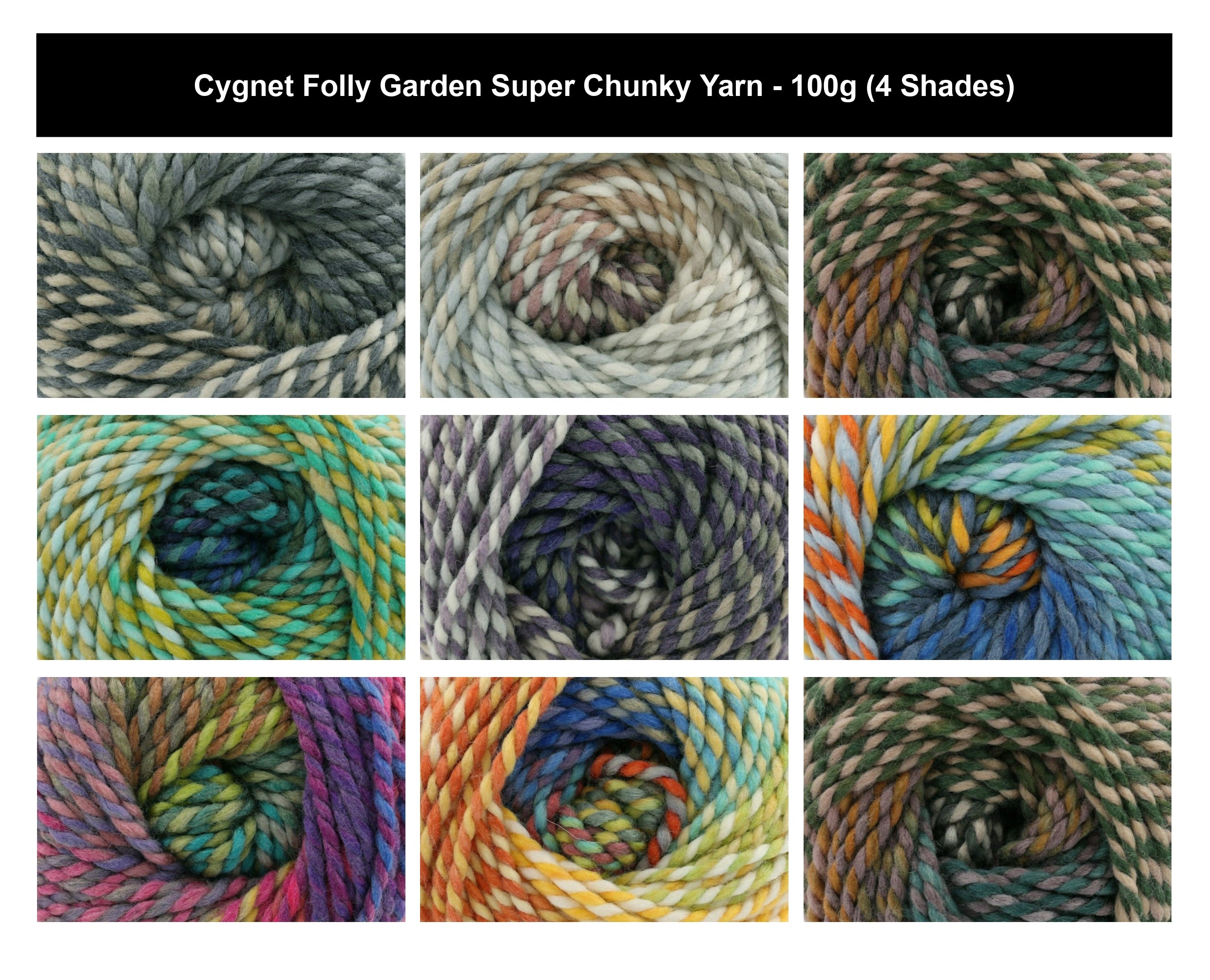 Cygnet Folly Garden Super Chunky Yarn - 100g, Acrylic Wool Blend Variegated Multicolour Knitting Yarn for Stylish Garments and Accessories