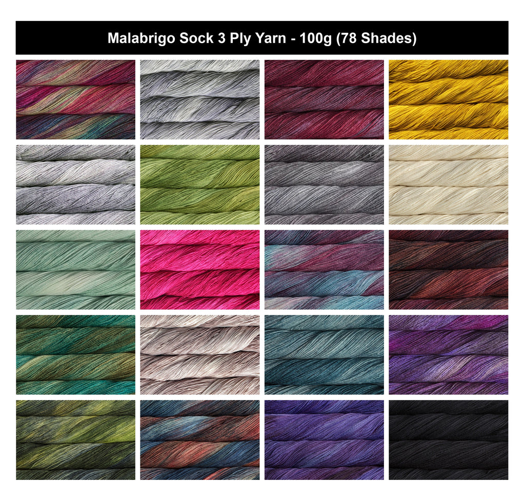 Malabrigo Sock 3 Ply Crochet Yarn - 100g, 100% Superwash Merino Wool Hand-Dyed Kettle Dyed Yarn for Knitting Yarn for Socks, Shawls, Scarves, Baby & Garments