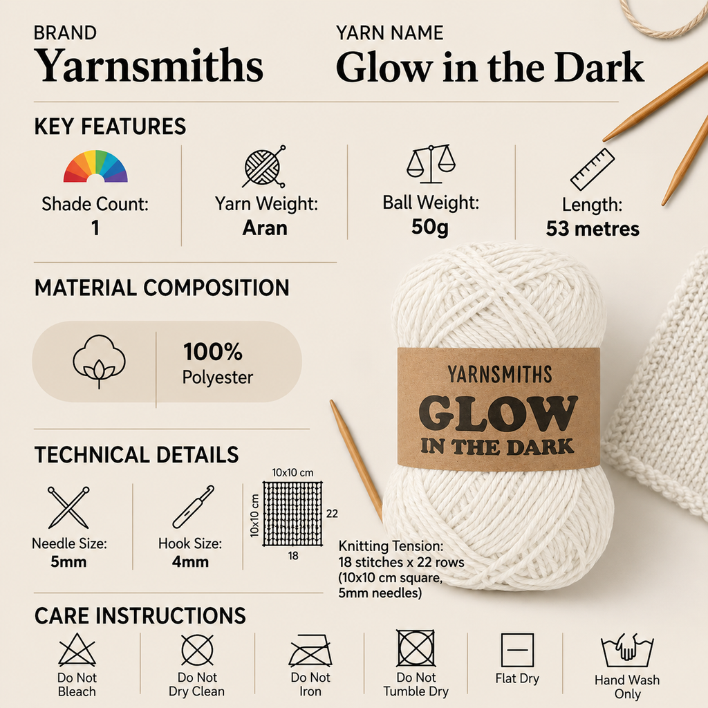 Yarnsmiths Glow in the Dark Aran Yarn for Crochet - 50g, 100% Polyester Luminous Yarn Novelty Glowing Knitting Wool for Christmas, Halloween Handcrafts & Amigurumi
