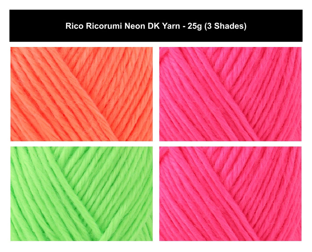 Rico Ricorumi Neon DK Yarn for Crochet - 25G, 100% Acrylic Bright Neon Colour Soft Lightweight Double Knitting Wool Amigurumi Yarn for Festival & Party Decor