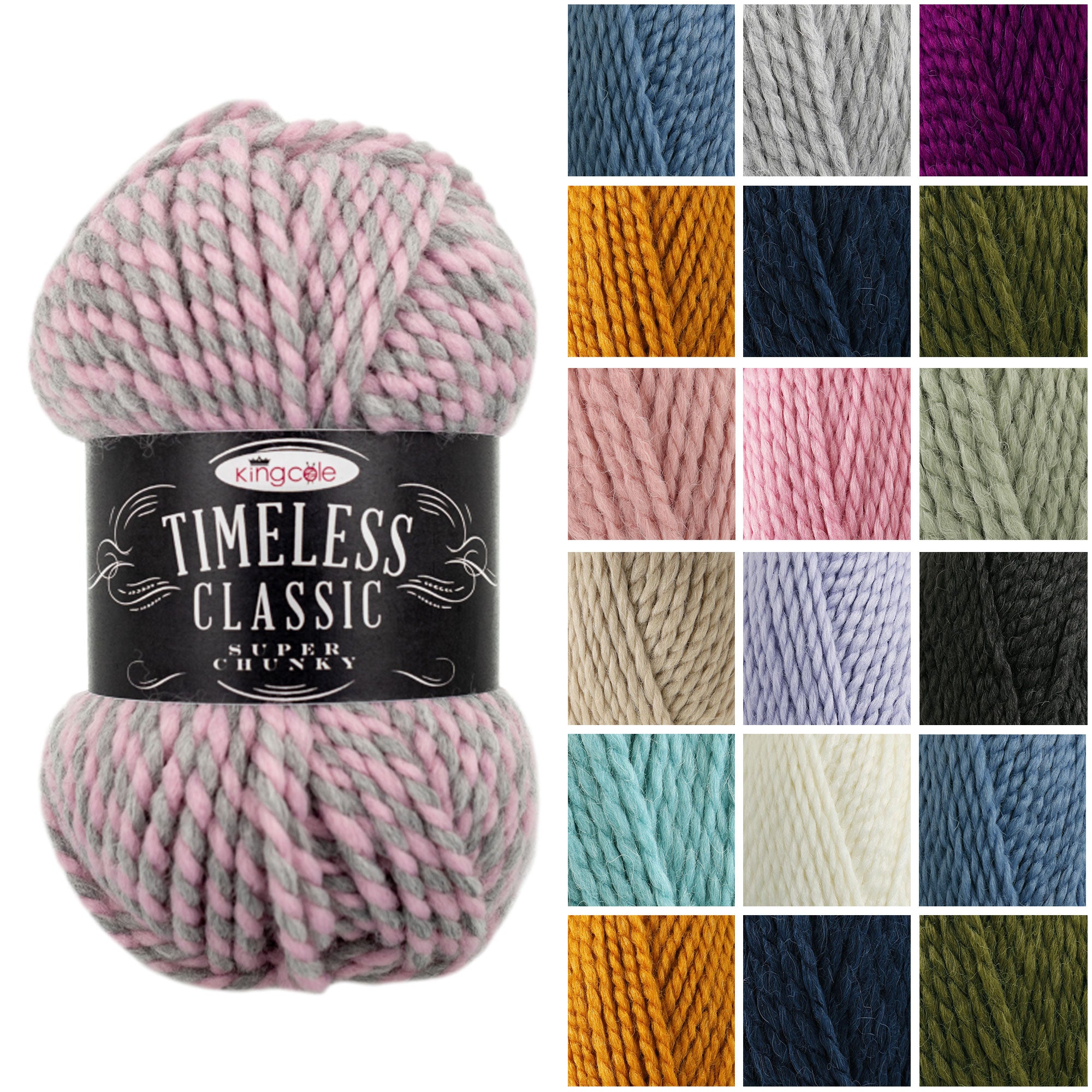 King Cole Timeless Classic Super Chunky Yarn 90% Acrylic 10% Alpaca 85m Soft Vintage Super?Chunky Knit & Crochet Yarn - 100g