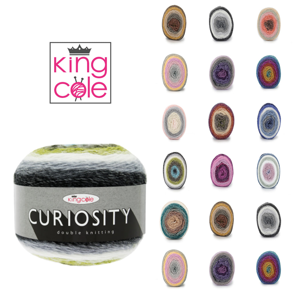 King Cole Curiosity DK Yarn Premium Acrylic Variegated Double Knit Cake Yarn 480m Self?Striping for Knitting & Crochet - 150g