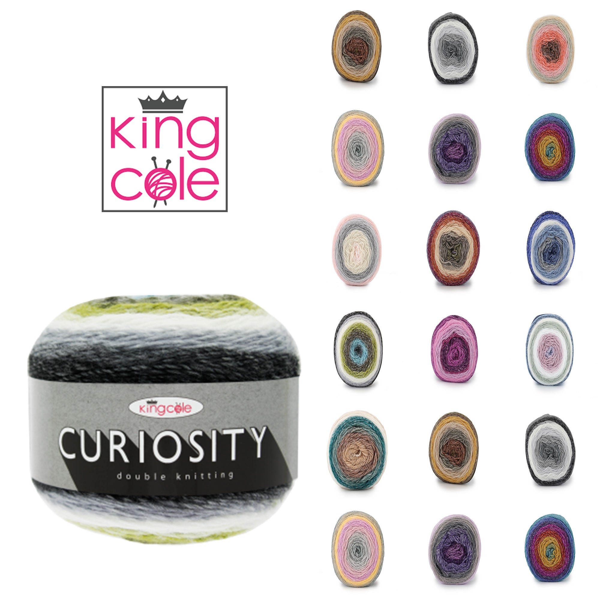 King Cole Curiosity DK Yarn Premium Acrylic Variegated Double Knit Cake Yarn 480m Self?Striping for Knitting & Crochet - 150g