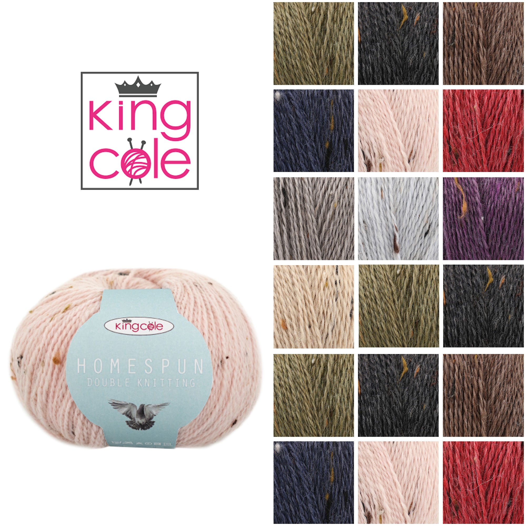 King Cole Homespun DK Yarn – Wool, Alpaca & Acrylic Blend Rustic Double Knit 175m for Sweaters & Accessories - 50g