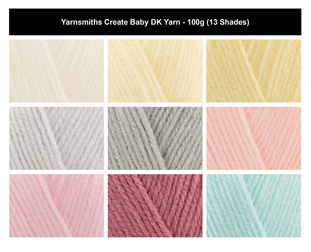 Yarnsmiths Create Baby DK Crochet Yarn - 100g, 100% Acrylic Soft Pastel Shades Double Knitting Wool for Baby Blankets & Garments