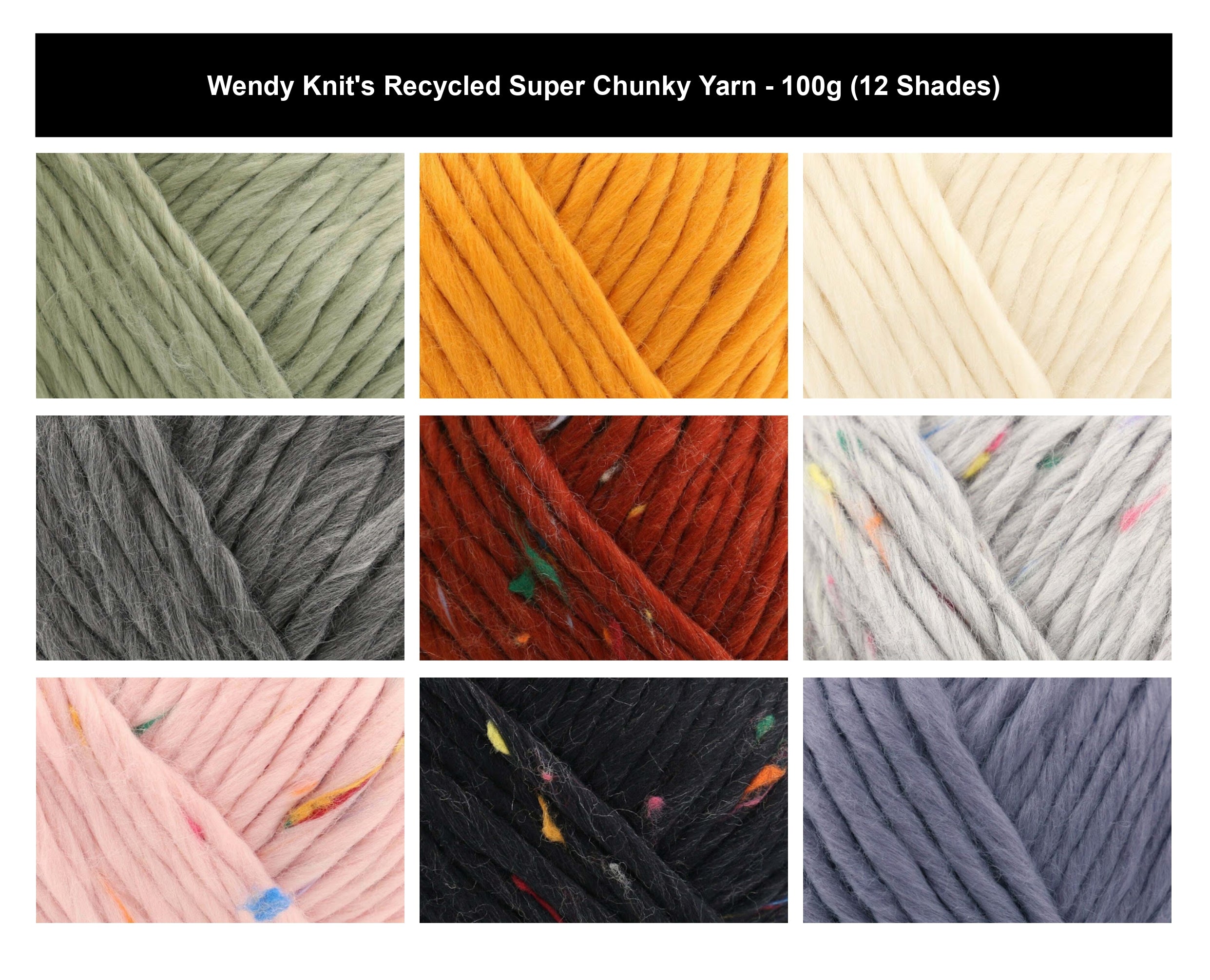 Wendy Knit's Recycled Super Chunky Yarn - 100g, 100% Recycled Polyester Lightweight Single-Ply Roving Silky Knitting & Crochet Yarn for Blankets & Scarves