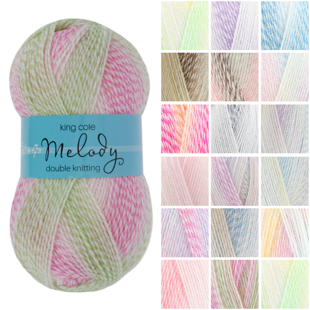 King Cole Melody DK Yarn Premium Acrylic Variegated Double Knit Yarn 290m for Knitting & Crochet Projects - 100g